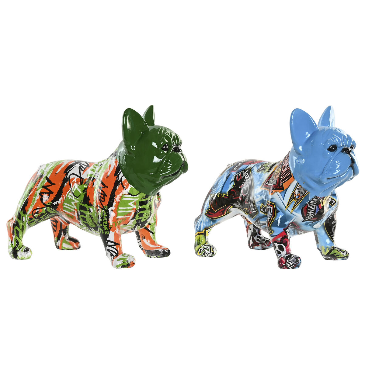 Figura Decorativa Home ESPRIT Azul Verde Multicolor Perro (2 Unidades) 1 S3062544_0