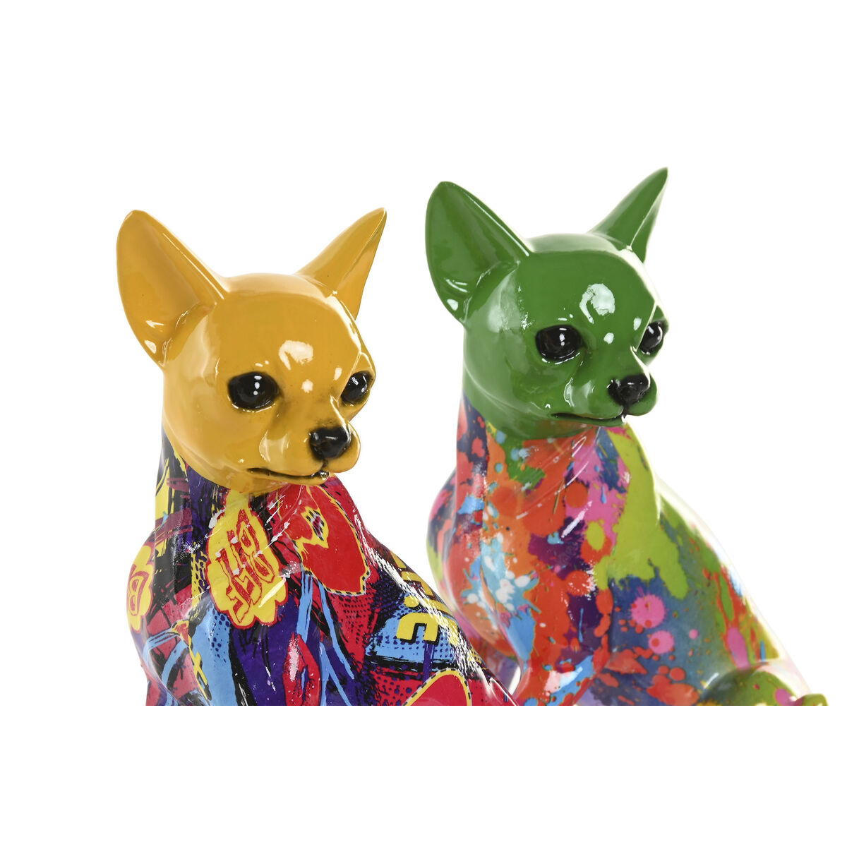 Figura Decorativa Home ESPRIT Amarillo Verde Multicolor Perro 12 x 9 x 17 cm (2 Unidades) 2 S3062545_1