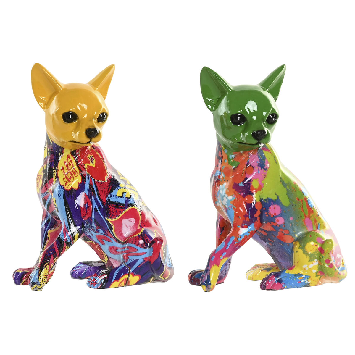Figura Decorativa Home ESPRIT Amarillo Verde Multicolor Perro 12 x 9 x 17 cm (2 Unidades) 1 S3062545_0