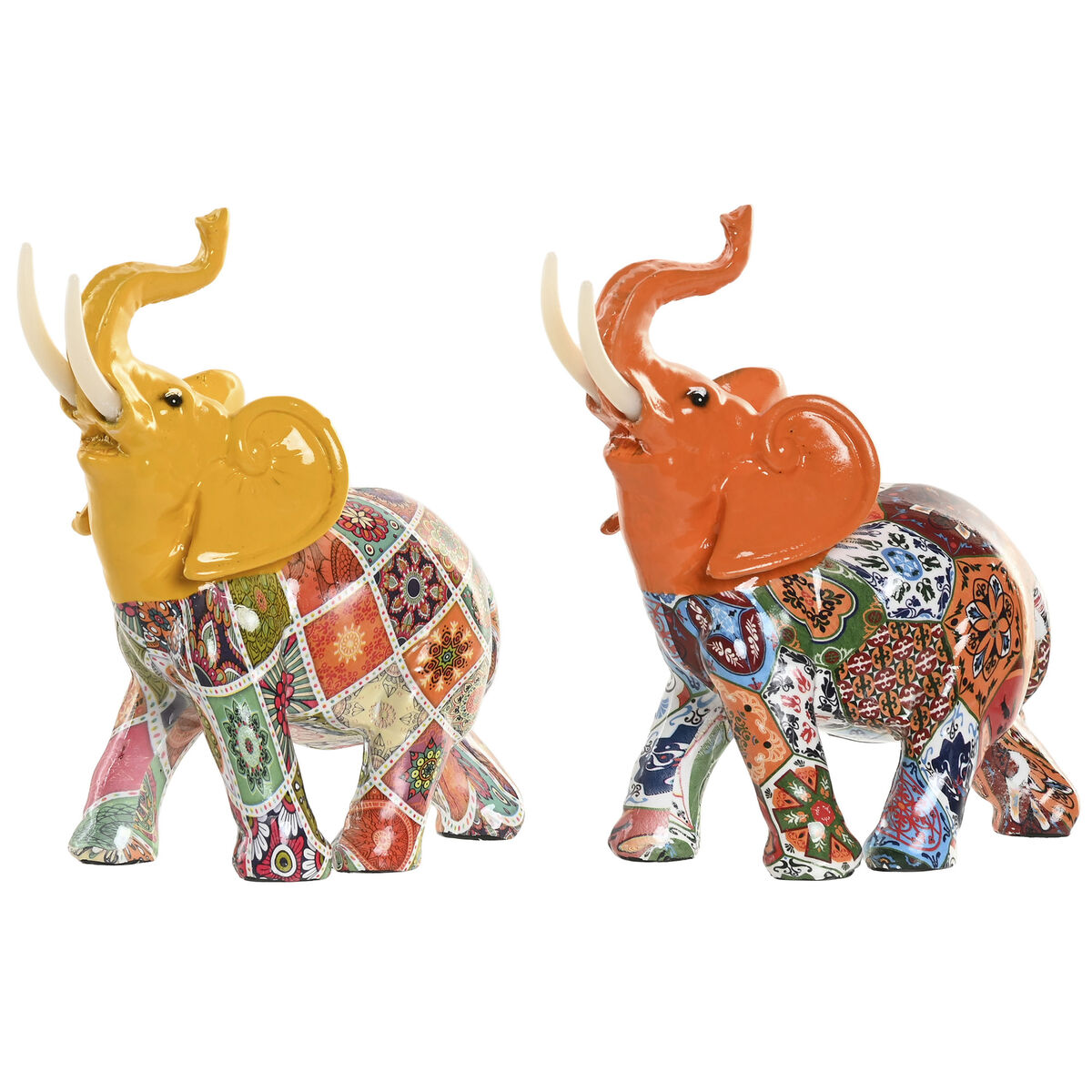Figura Decorativa Home ESPRIT Amarillo Multicolor Naranja Elefante 16 x 7 x 17 cm (2 Unidades) 1 S3062547_0