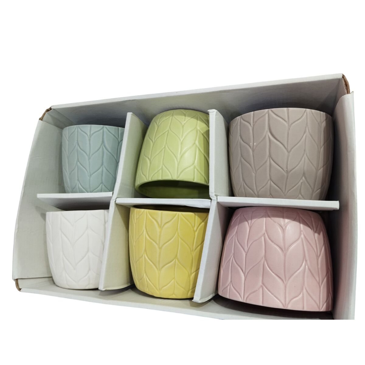 Macetero Home ESPRIT Amarillo Azul Blanco Rosa Dolomita 12 x 12 x 10 cm (6 Unidades) 4 S3062415_3