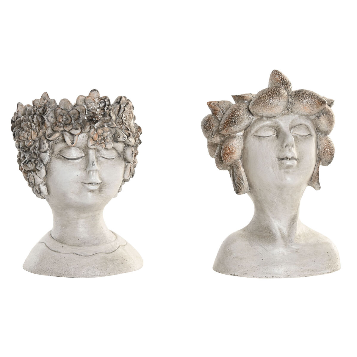 Macetero Home ESPRIT Gris Resina Cara Shabby Chic 18 x 15 x 23 cm (2 Unidades) 1 S3062419_0