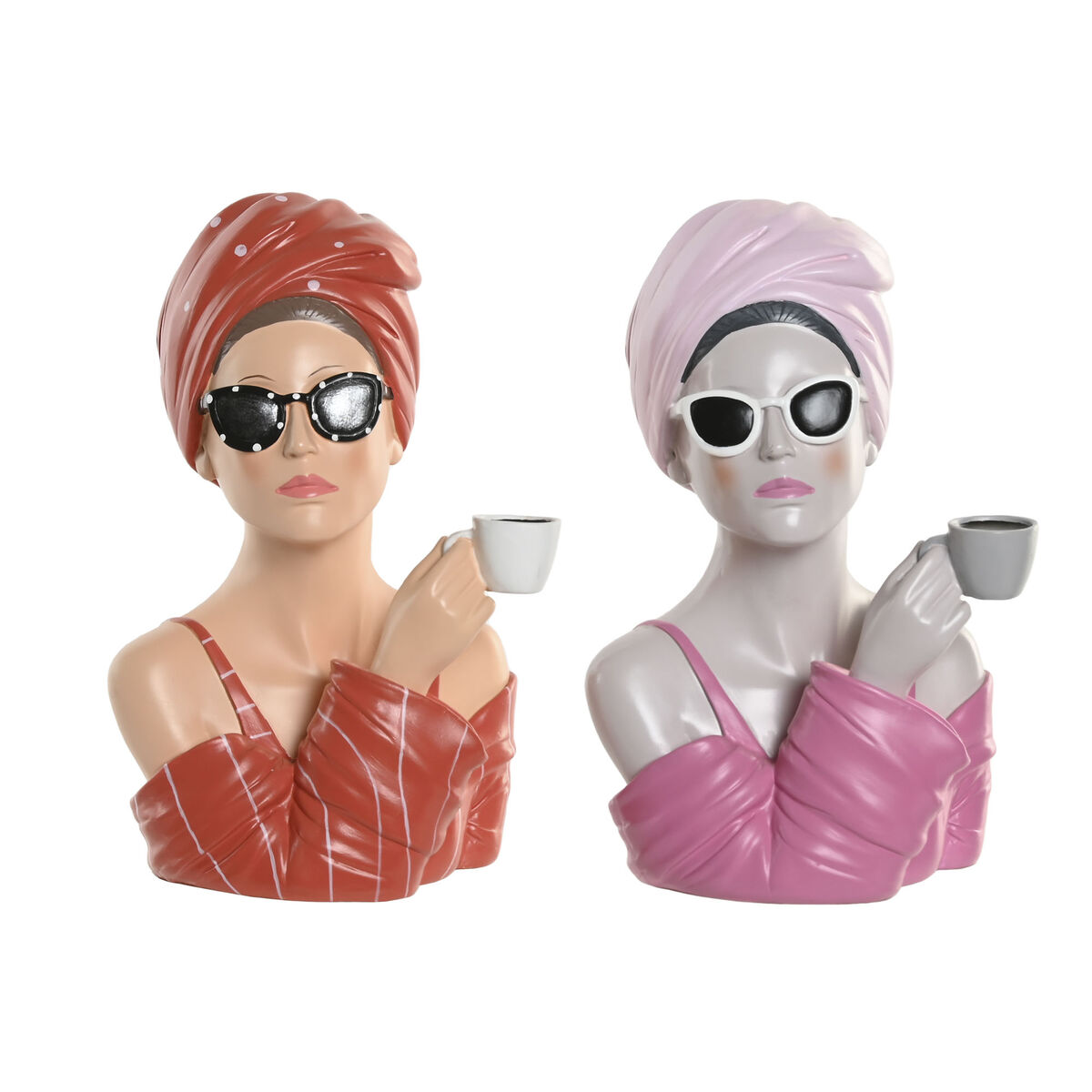Figura Decorativa Home ESPRIT Rojo Coral Mujer 20 X 18,5 X 29 CM (2 Unidades) 1 S3062513_0