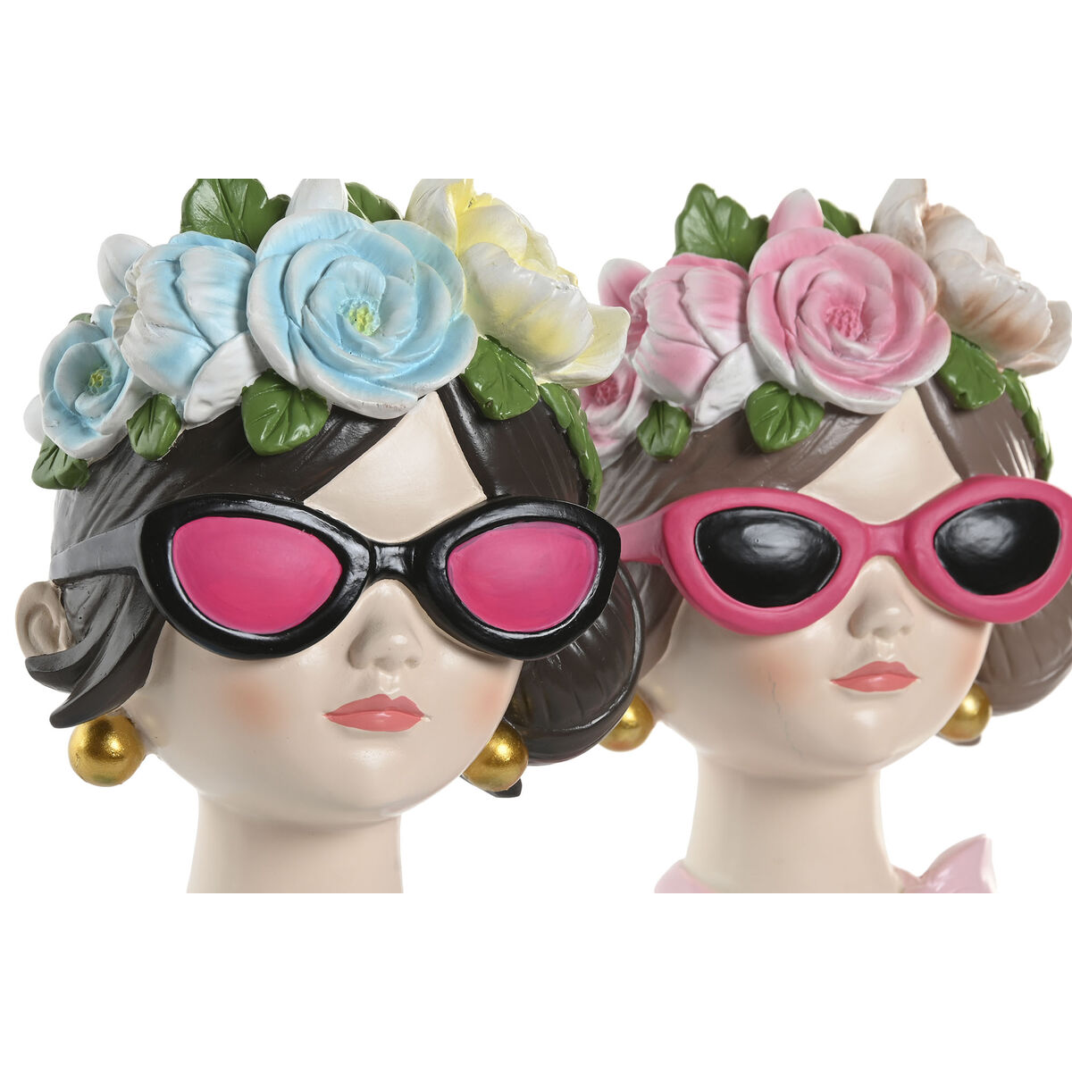 Figura Decorativa Home ESPRIT Azul Rosa Mujer 14 x 10 x 20 cm (2 Unidades) 1 S3062516_0