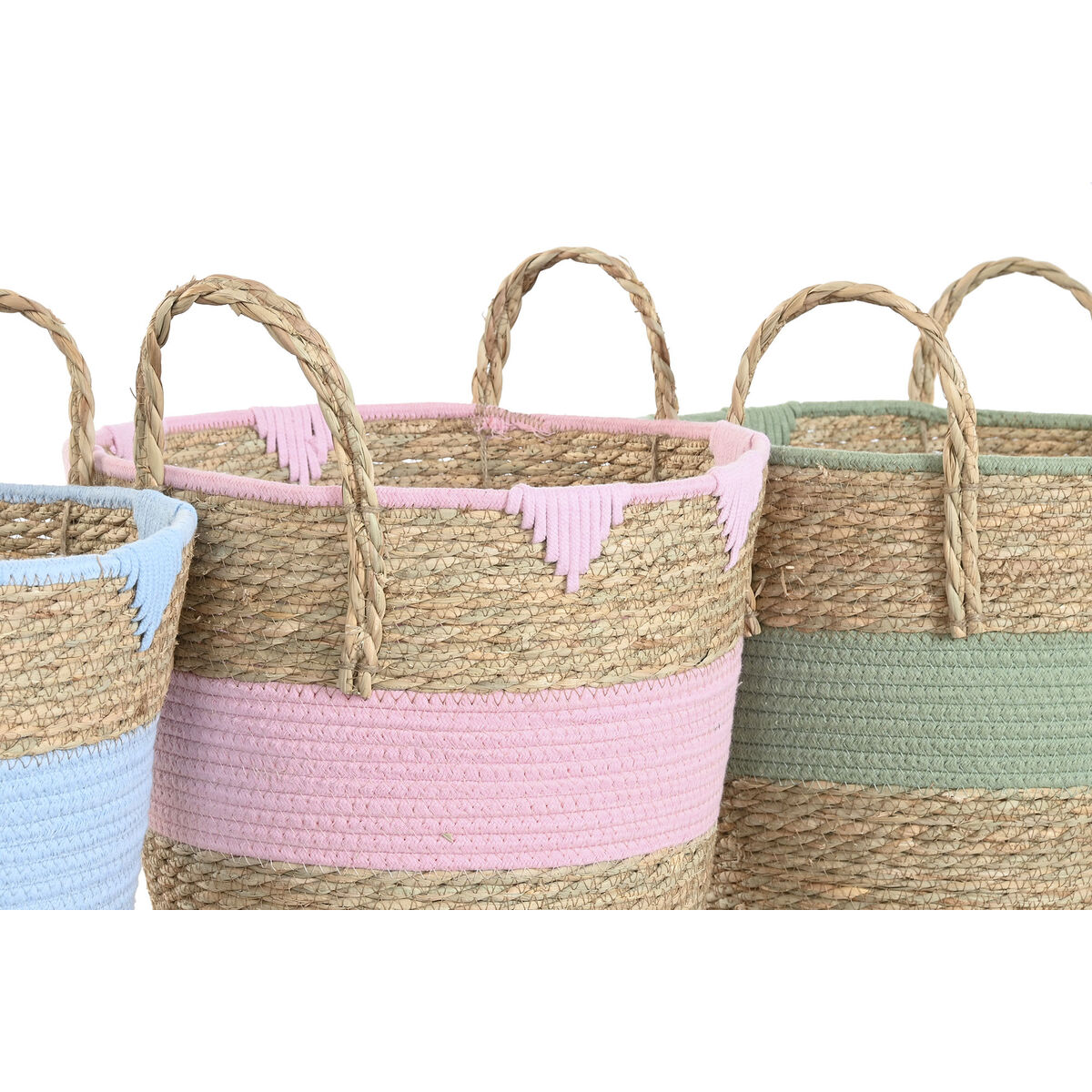 Cesta Decorativa Home ESPRIT Azul Verde Rosa Natural Infantil 36 x 36 x 37 cm (3 Unidades) 2 S3062725_1