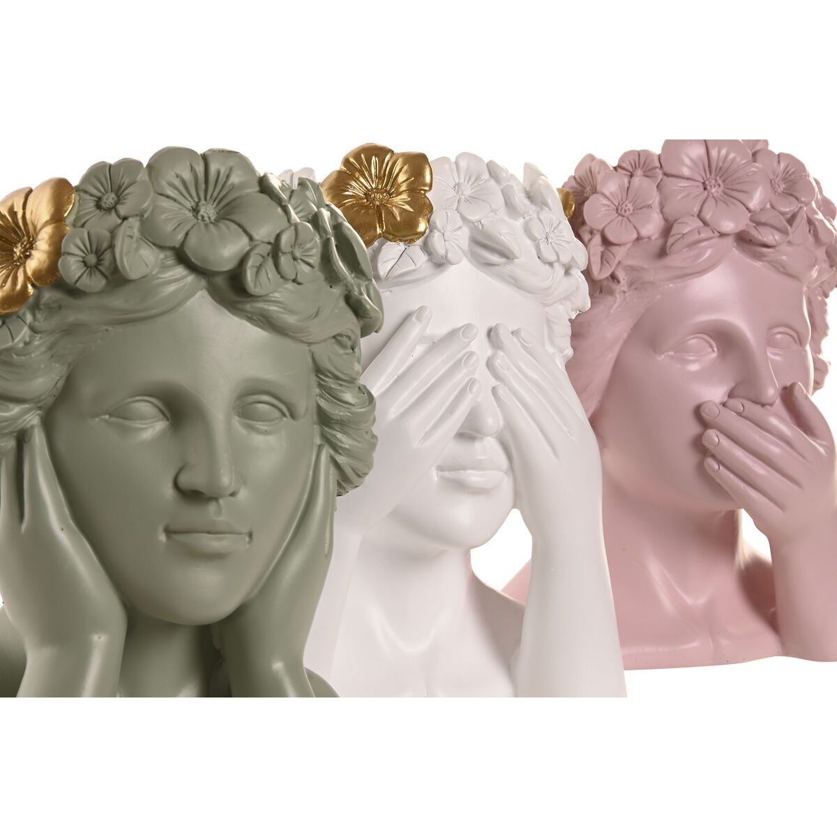 Macetero Home ESPRIT Blanco Verde Rosa Dorado Resina Urbano 16,5 X 16,5 X 20,5 cm (3 Unidades) 2 S3063048_1