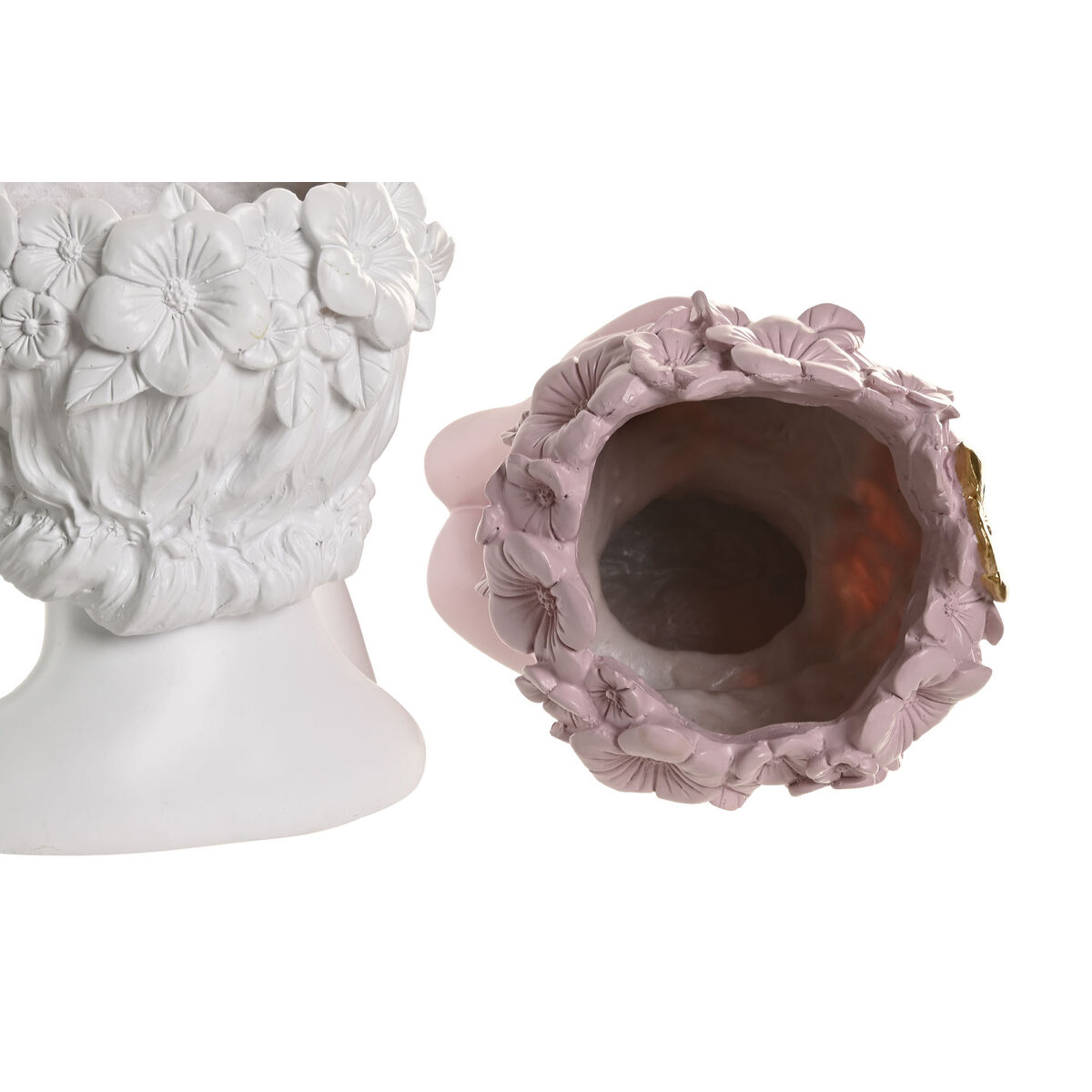 Macetero Home ESPRIT Blanco Verde Rosa Dorado Resina Urbano 16,5 X 16,5 X 20,5 cm (3 Unidades) 3 S3063048_2