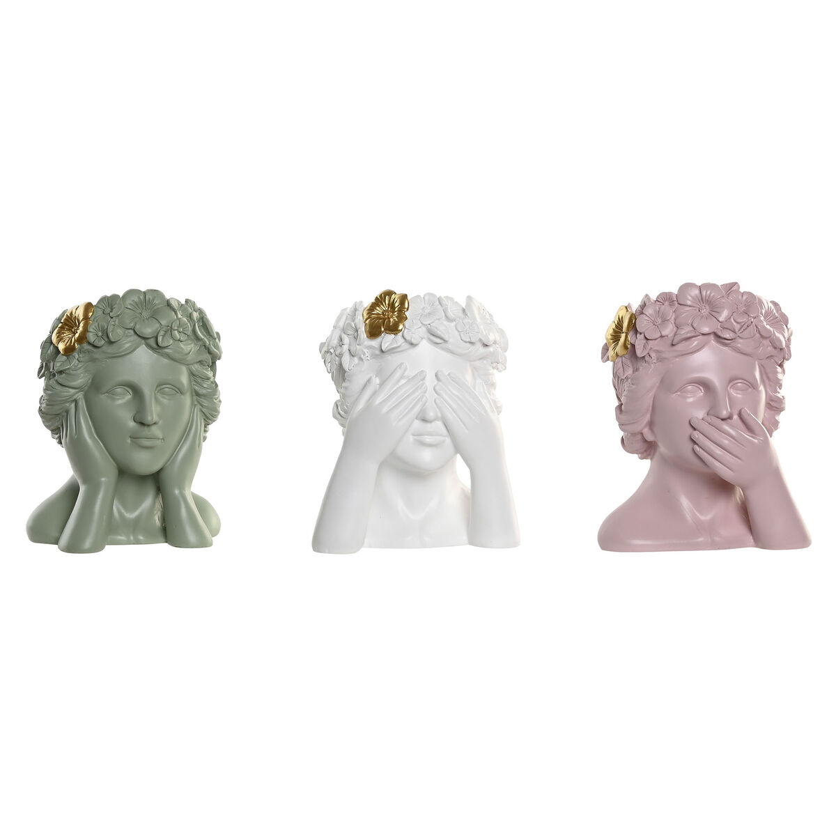 Macetero Home ESPRIT Blanco Verde Rosa Dorado Resina Urbano 16,5 X 16,5 X 20,5 cm (3 Unidades) 1 S3063048_0