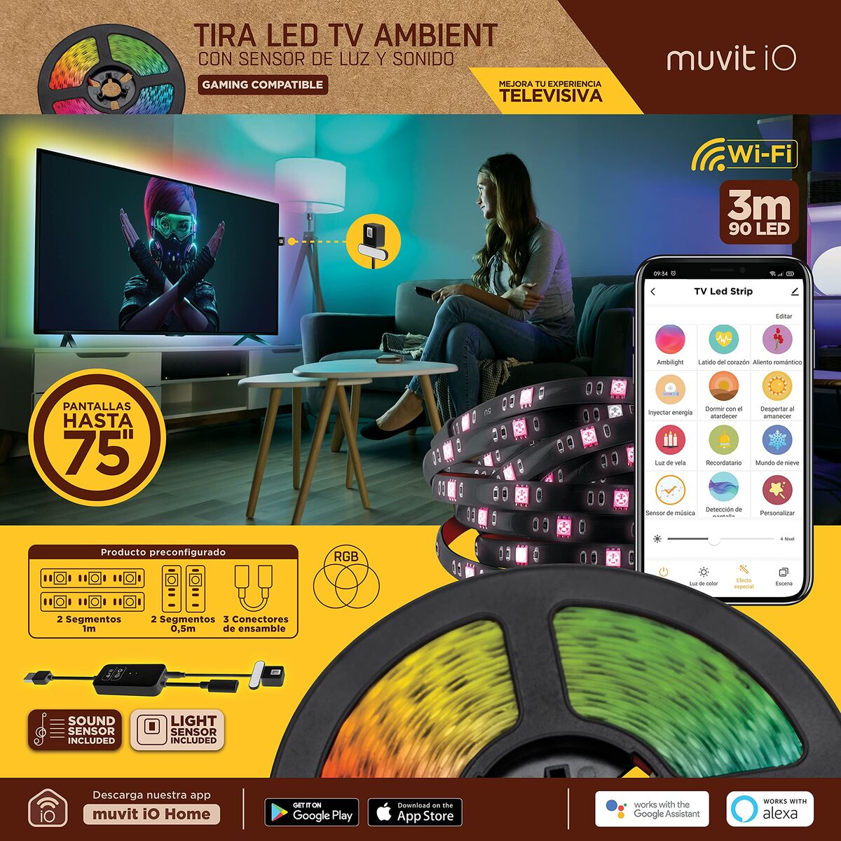 muvit iO Tira LED USB WiFi TV RGB 3m con sensor ambiental y de sonido 4 M1300351_3