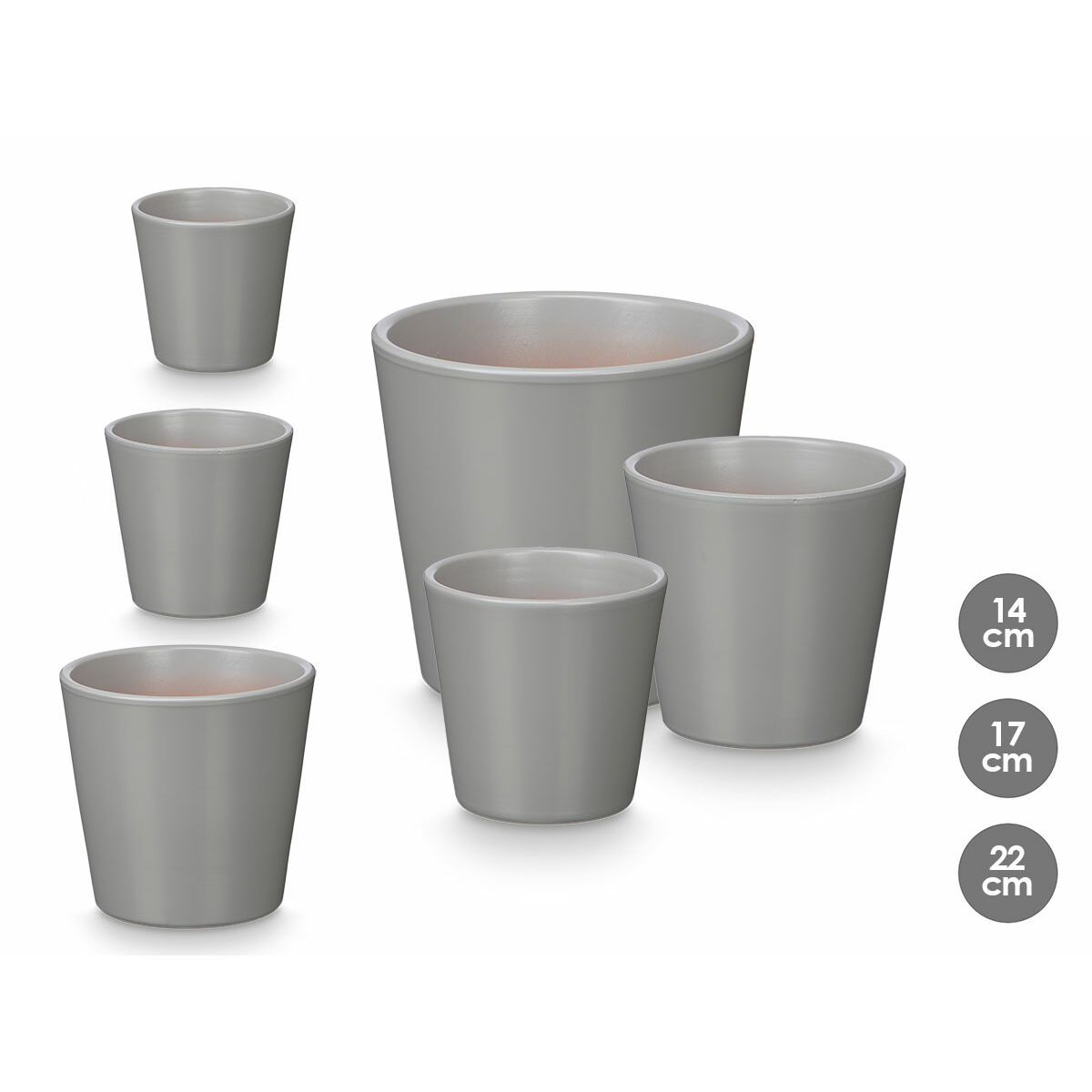 Set de Macetas Ibergarden Gris Arcilla Ø 14 cm Ø 22 cm Ø 17 cm 3 Piezas 2 S3634191_1