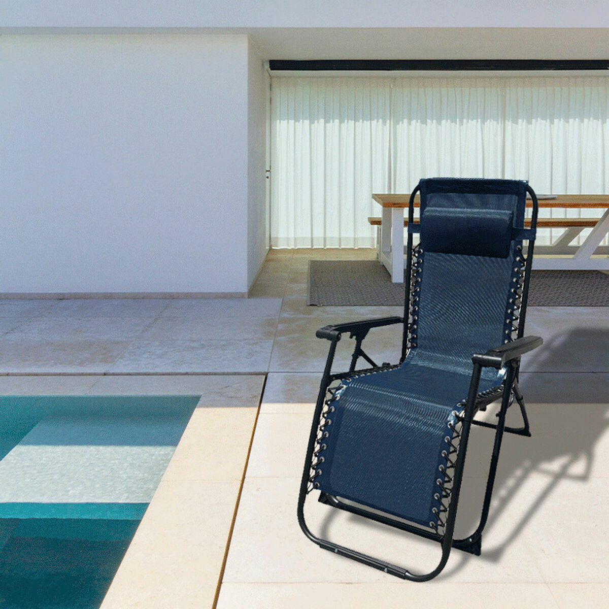 Marbueno Tumbona Plegable Acero Con Cojin Jardin y Piscina 90X66X108 cm Gravedad Cero Azul Oscuro 10011 3 D1400777_2