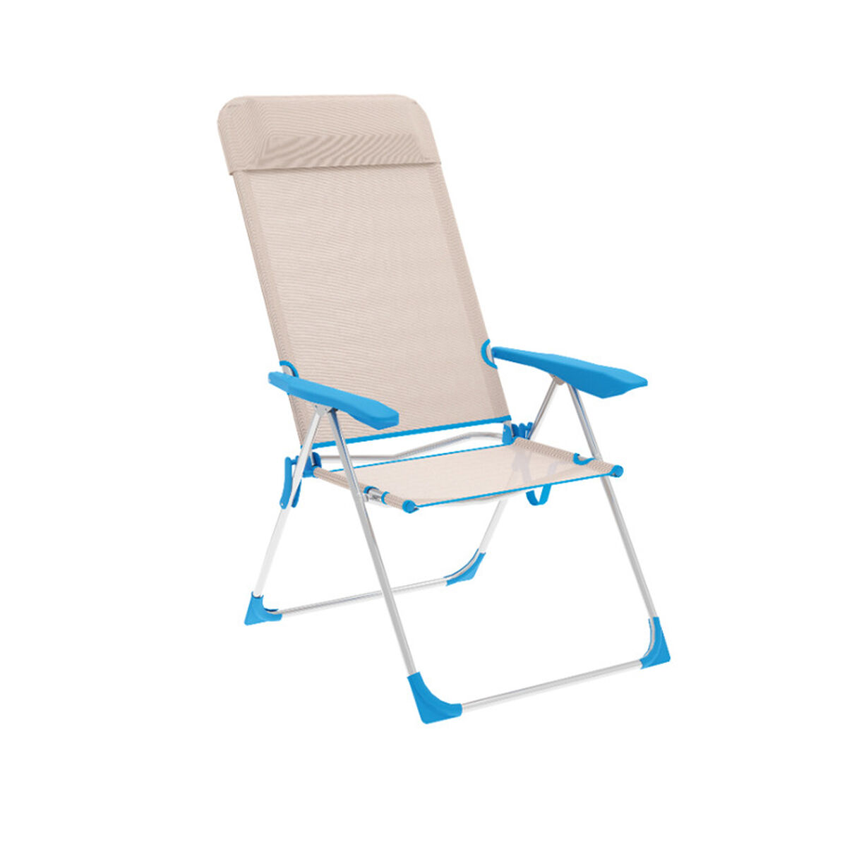 Marbueno Silla Plegable 5 Posiciones Aluminio con Cojin Beige/Azul Playa y Piscina 69X58X109 cm 10175 1 D1400033_0