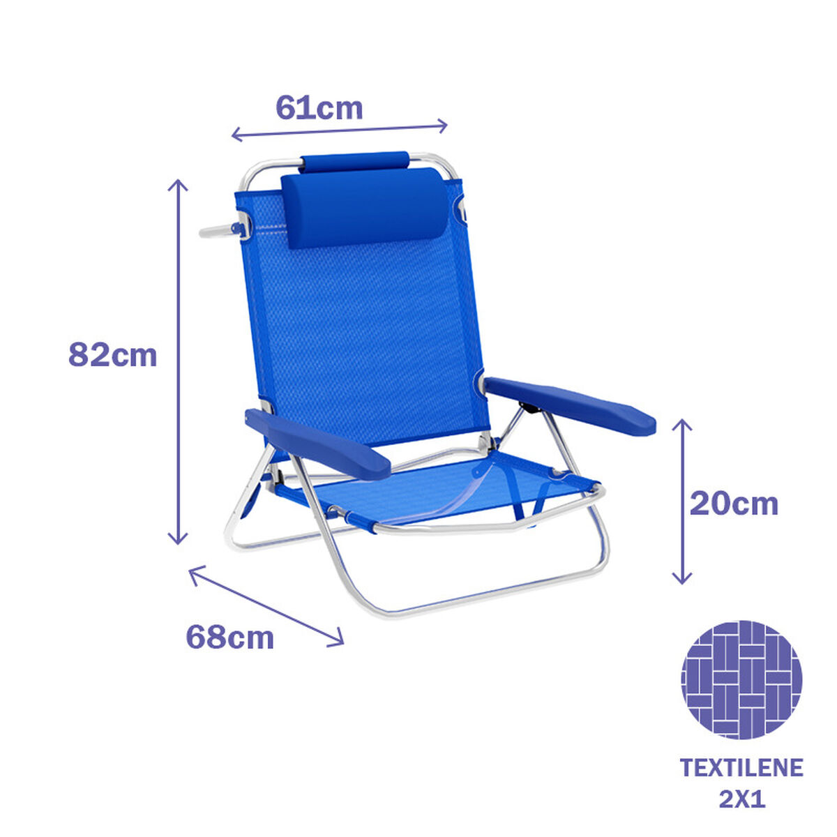 Marbueno Silla Plegable 5 Posiciones Aluminio con Cojin Azul Playa y Piscina 61X68X82 cm 10243 2 D1400042_1