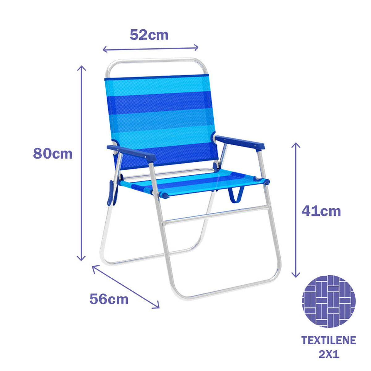 Marbueno Silla Plegable Aluminio con Cojin Rayas Azules Playa y Piscina 52X56X80 cm 10244 2 D1400043_1