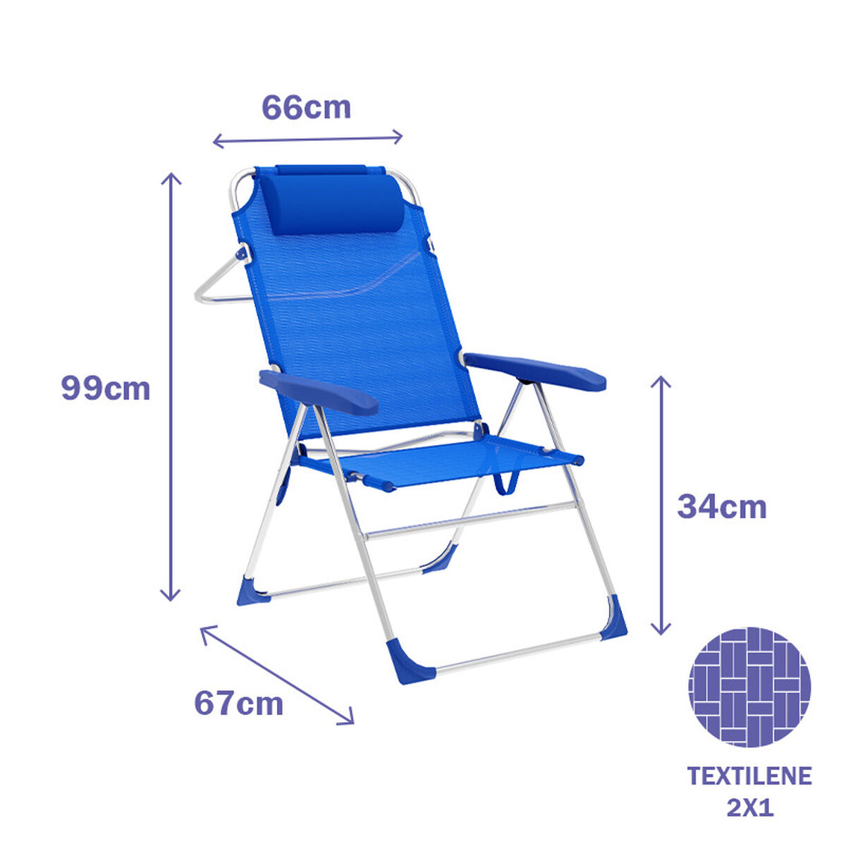 Marbueno Silla Plegable 5 Posiciones Aluminio con Cojin Azul Playa y Piscina 67X66X99 cm 10247 2 D1400046_1