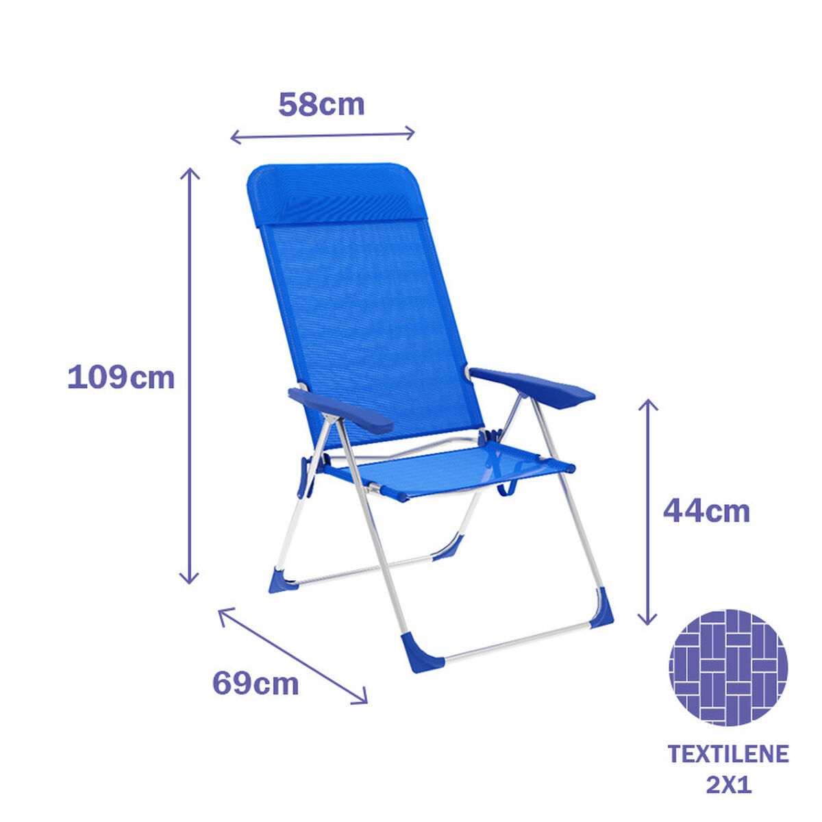 Marbueno Silla Plegable 5 Posiciones Aluminio con Cojin Azul Playa y Piscina 69X58X109 cm 10249 2 D1400048_1