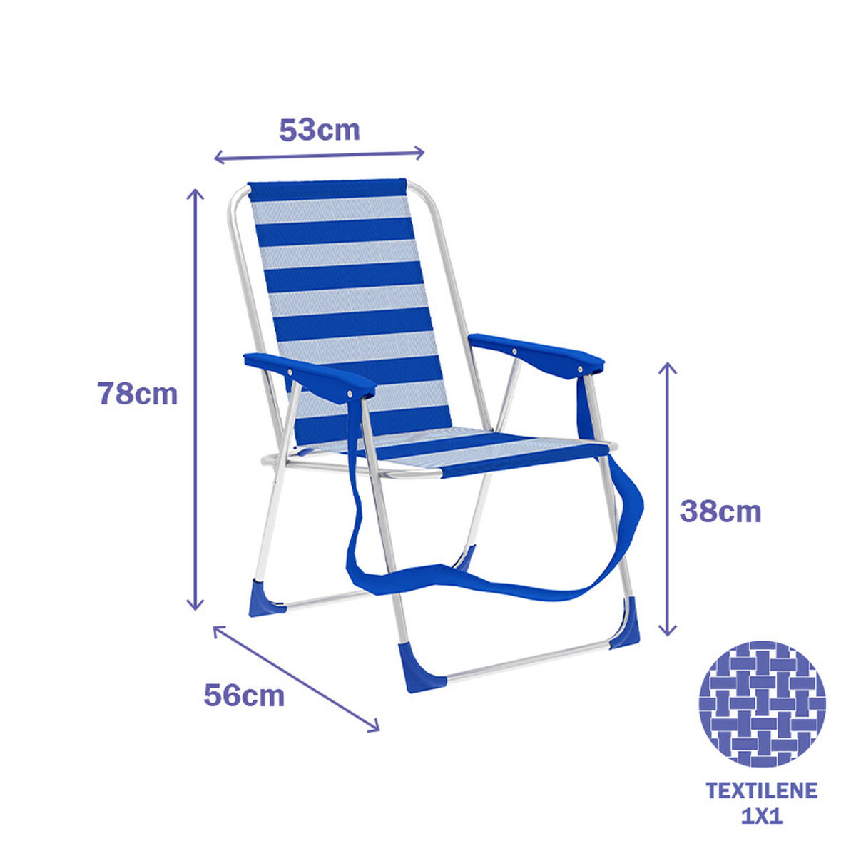 Marbueno Silla Plegable Aluminio Rayas Azul y Blanco Playa y Piscina 53X56X78 cm 10312 2 D1400060_1