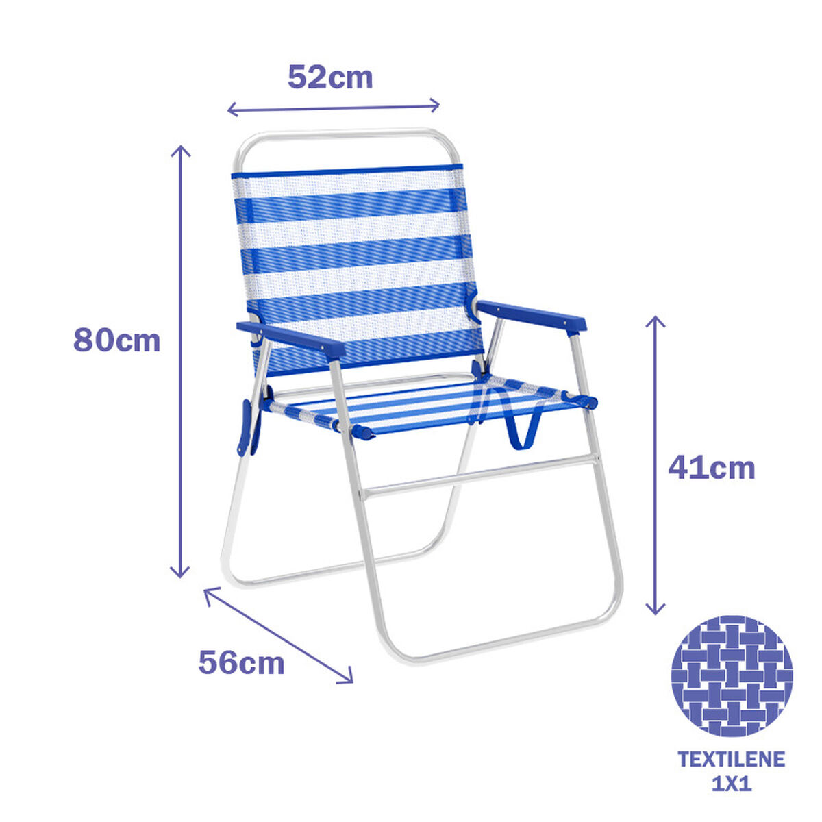 Marbueno Silla Plegable Aluminio Rayas Azul y Blanco Playa y Piscina 52X56X80 cm 10313 2 D1400061_1