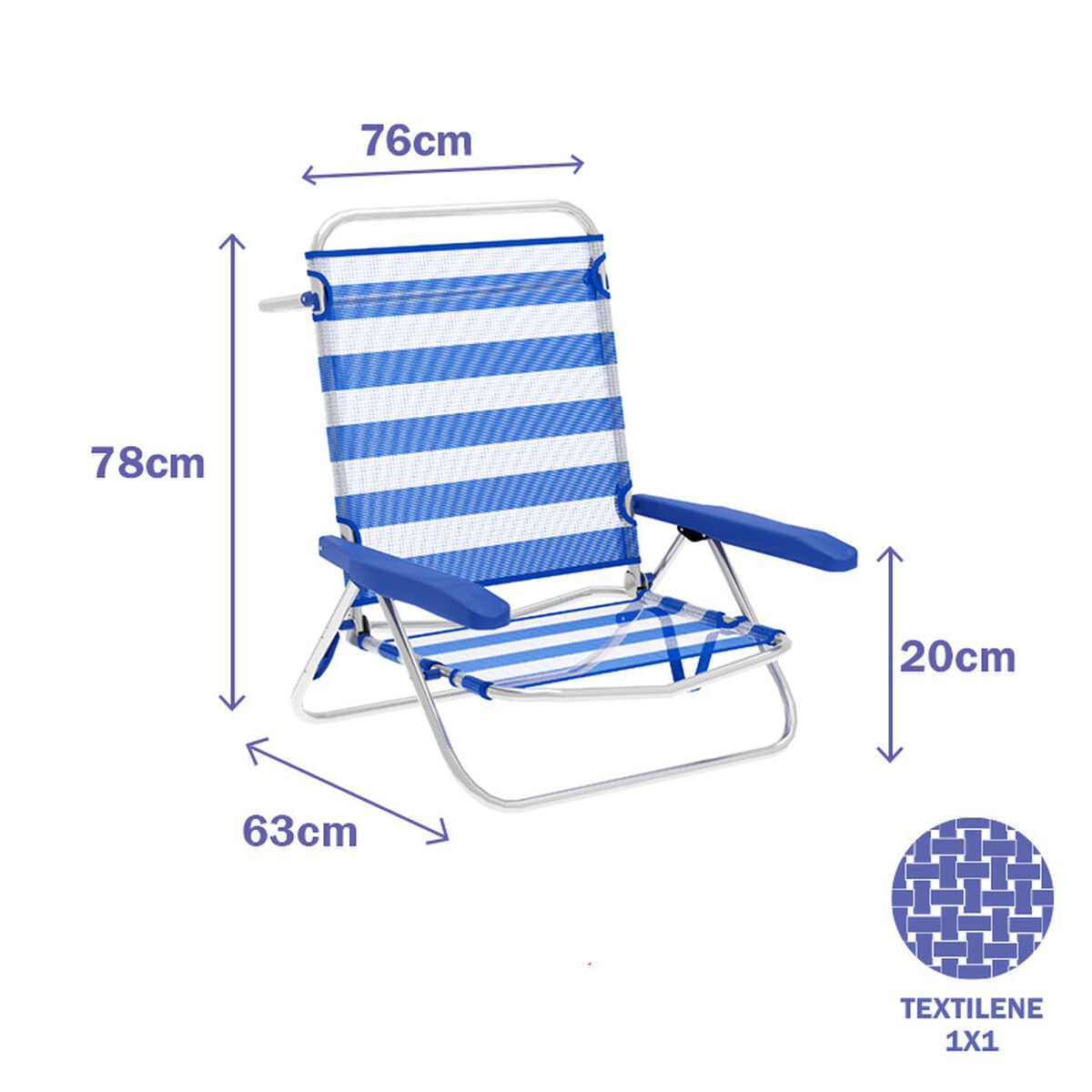 Marbueno Silla Plegable 5 Posiciones Aluminio Rayas Azul y Blanco Playa y Piscina 63X76X78 cm 10314 2 D1400062_1