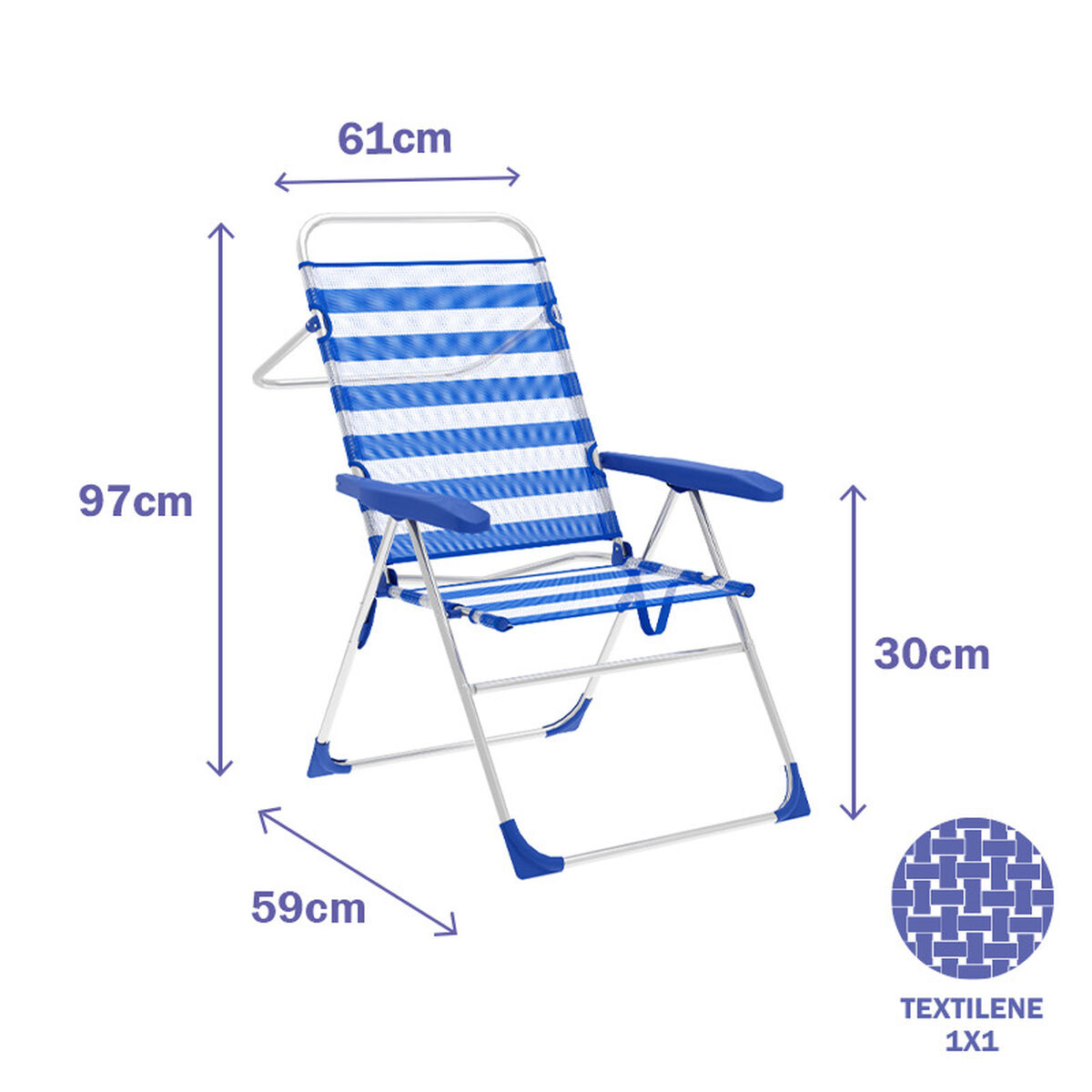 Marbueno Silla Plegable 5 Posiciones Aluminio Rayas Azul y Blanco Playa y Piscina 59X61X97 cm 10315 2 D1400063_1