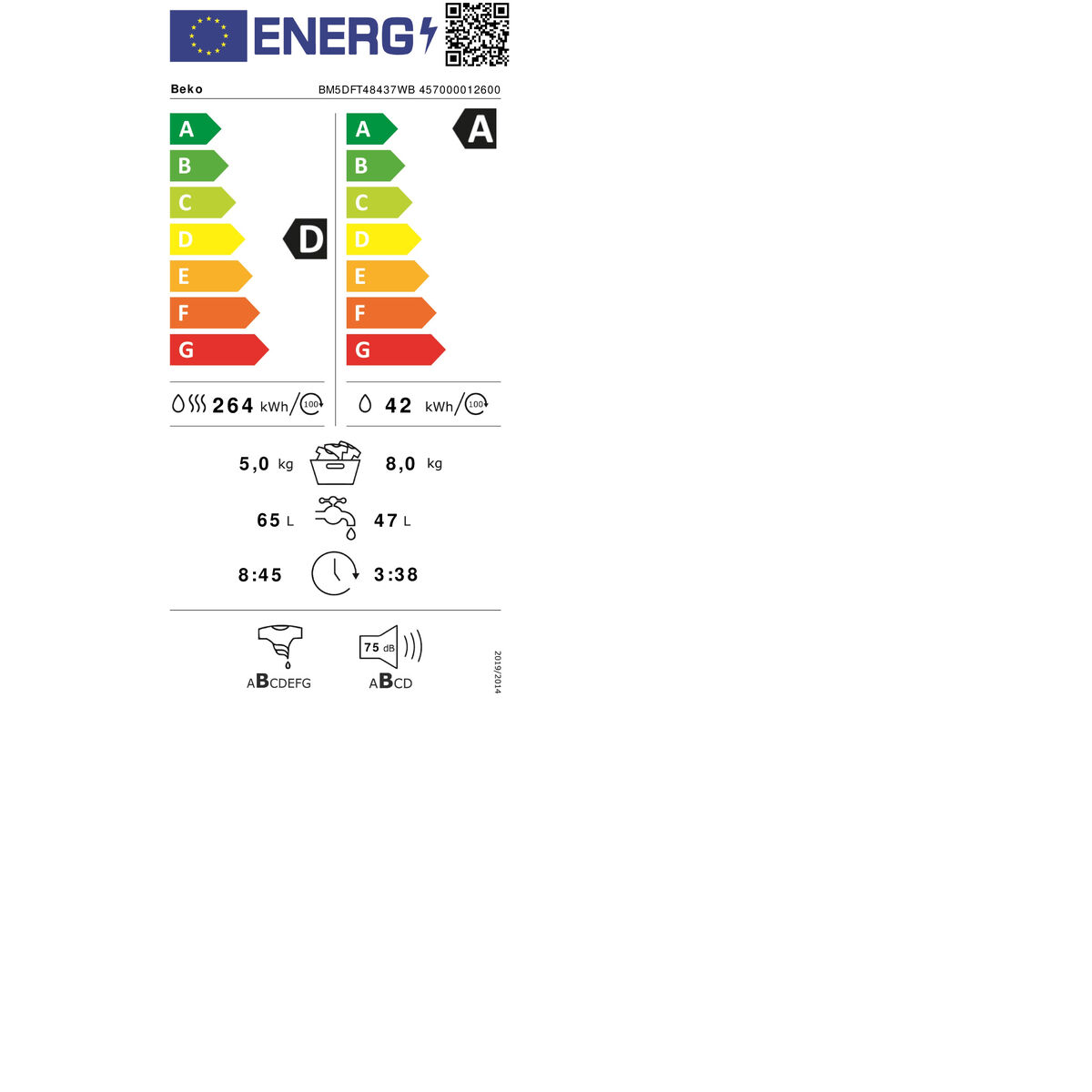 Lavadora - Secadora BEKO BM5DFT48437WB 1400 rpm 5 kg 8 kg 6 S0467959_5