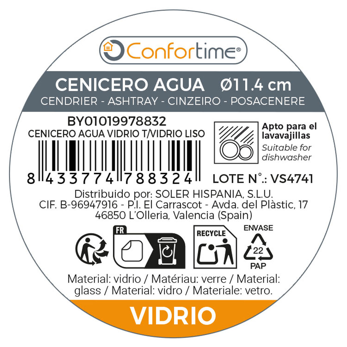 Cenicero Confortime Vidrio 11,4 x 11,4 x 7,4 cm (24 Unidades) 8 S2241361_7