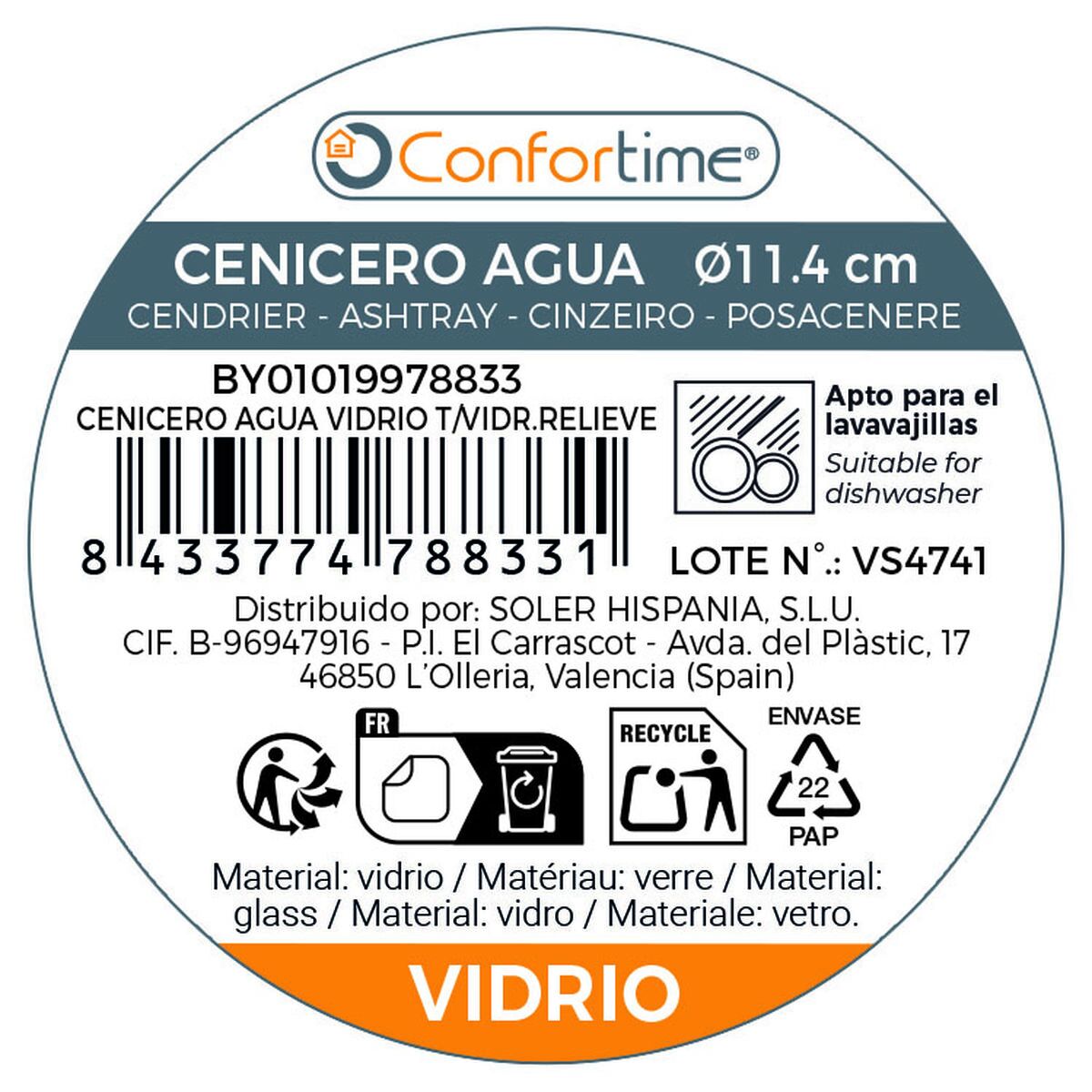 Cenicero Confortime Vidrio 11,4 x 11,4 x 7,4 cm (24 Unidades) 8 S2241363_7