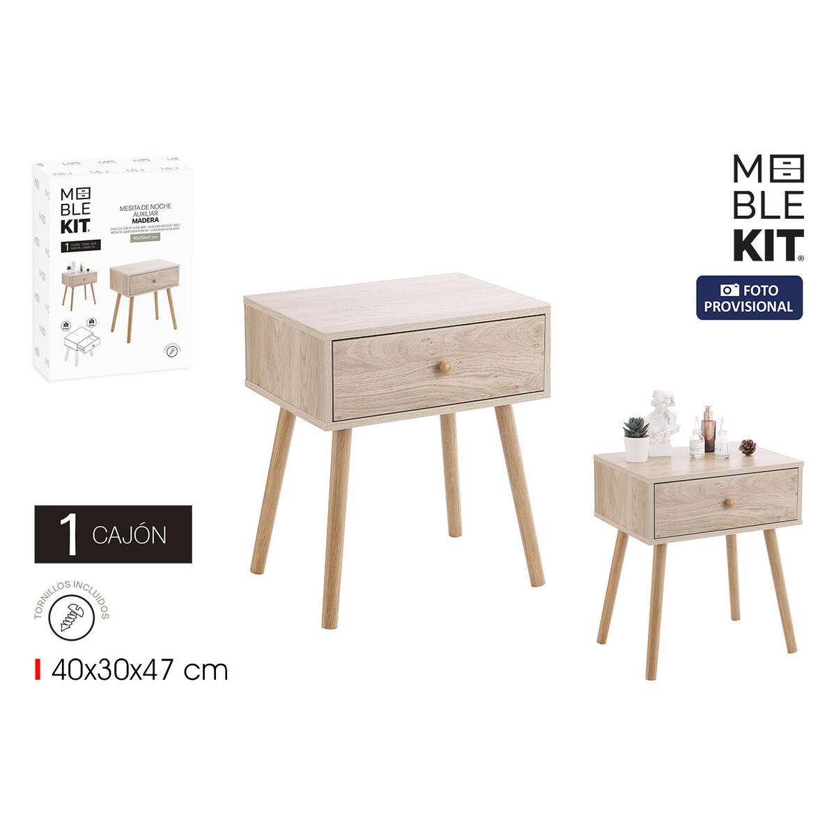 Mesita de Noche MobleKit Marrón 40 x 30 x 47 cm Madera MDF (4 Unidades) 2 S2241393_1