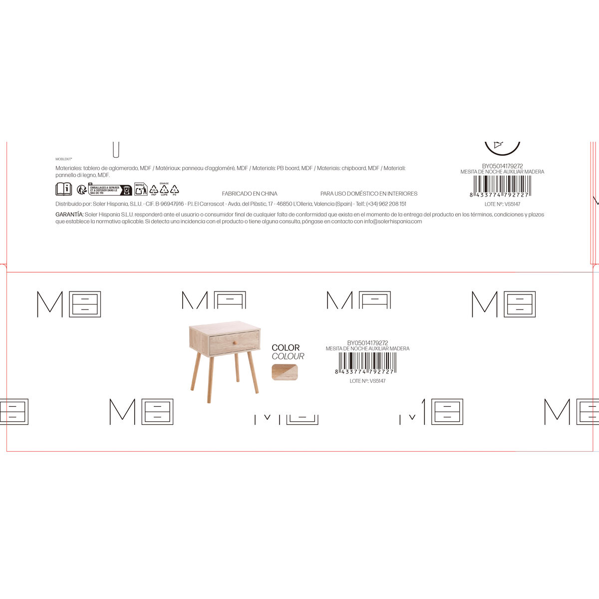 Mesita de Noche MobleKit Marrón 40 x 30 x 47 cm Madera MDF (4 Unidades) 5 S2241393_4