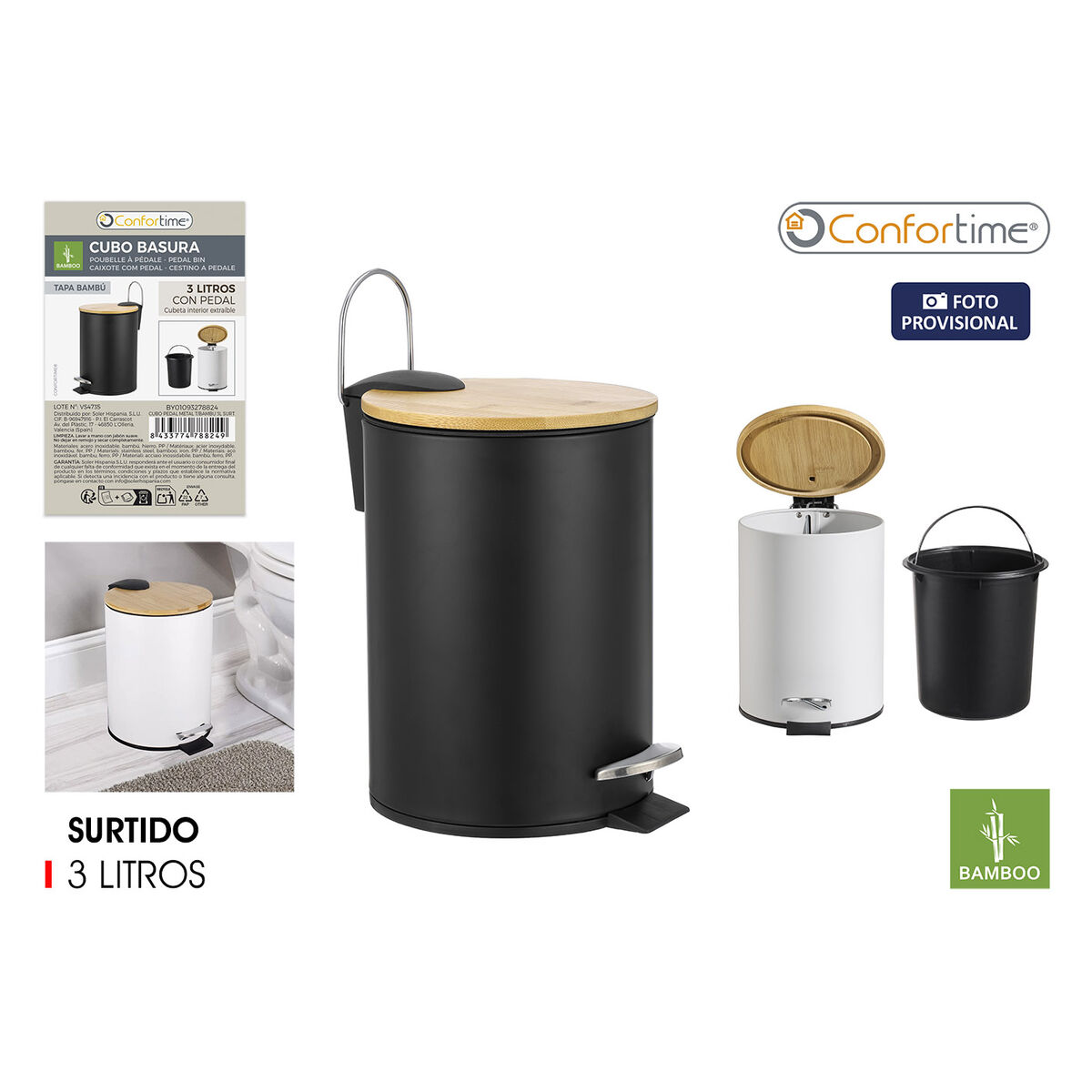 Papelera con Pedal Confortime 3 L (6 Unidades) 3 S2241496_2