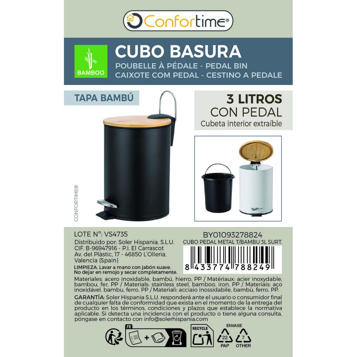 Papelera con Pedal Confortime 3 L (6 Unidades) 15 S2241496_14