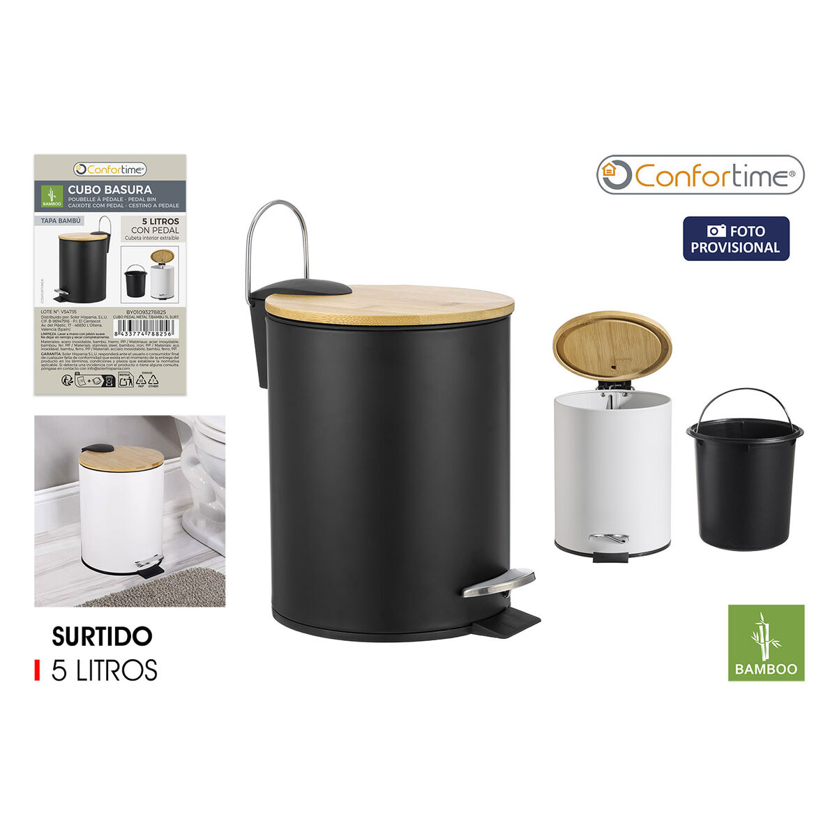 Papelera con Pedal Confortime 5 L (6 Unidades) 3 S2241498_2