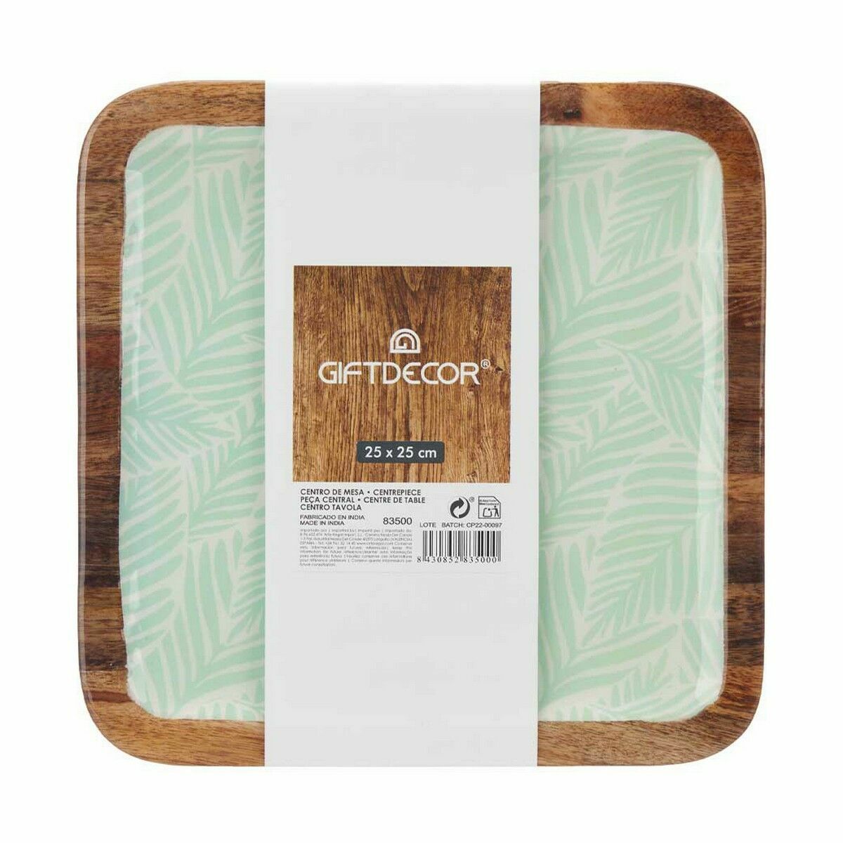 Centro de Mesa Gift Decor Blanco Marrón Verde Poliéster Resina Madera de mango 25 x 25 cm 25,4 x 2,54 x 25,4 cm Hoja de planta ( 3 S3626639_2