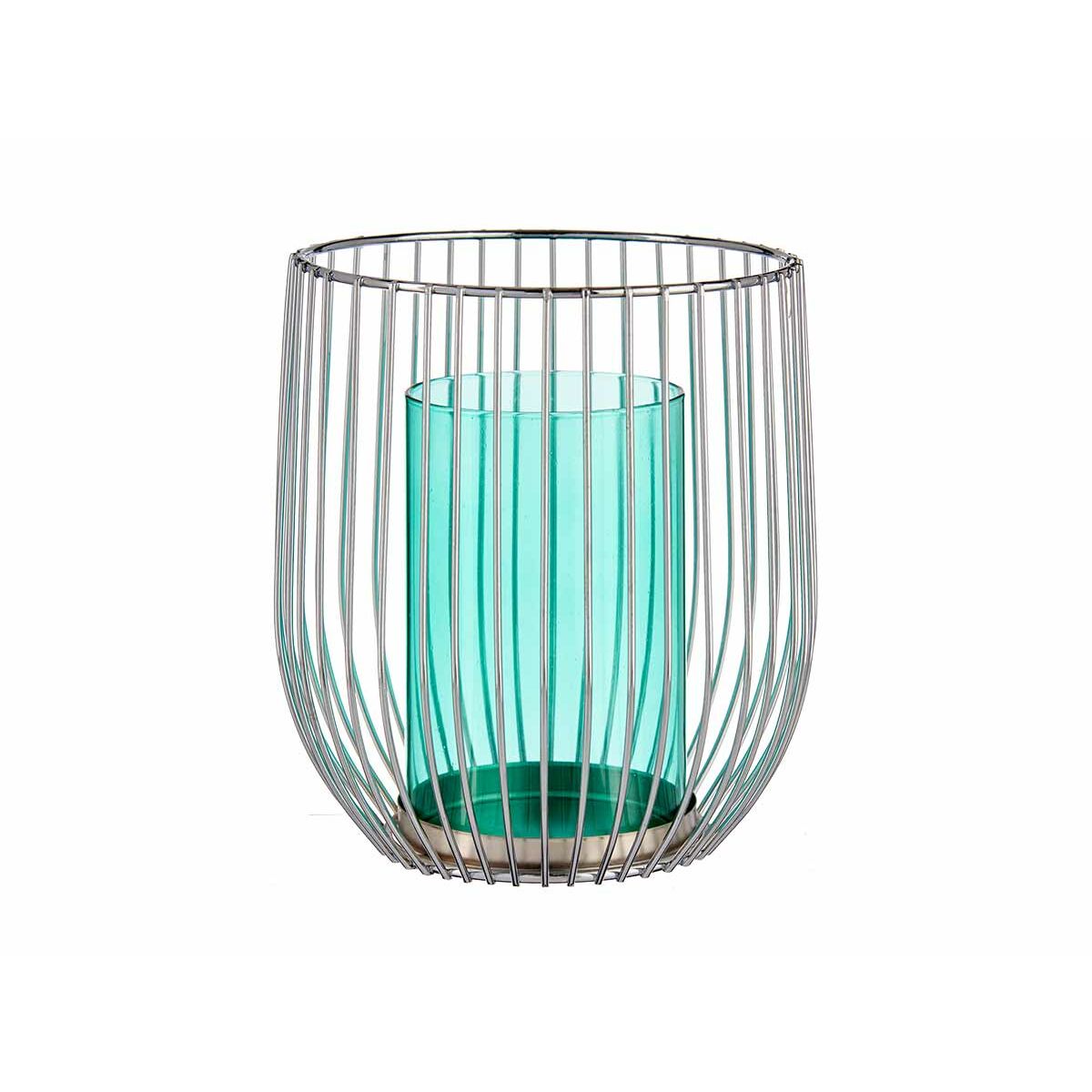 Portavelas Gift Decor Azul Plateado Metal Vidrio 15 x 17 x 15 cm (8 Unidades) 2 S3633697_1