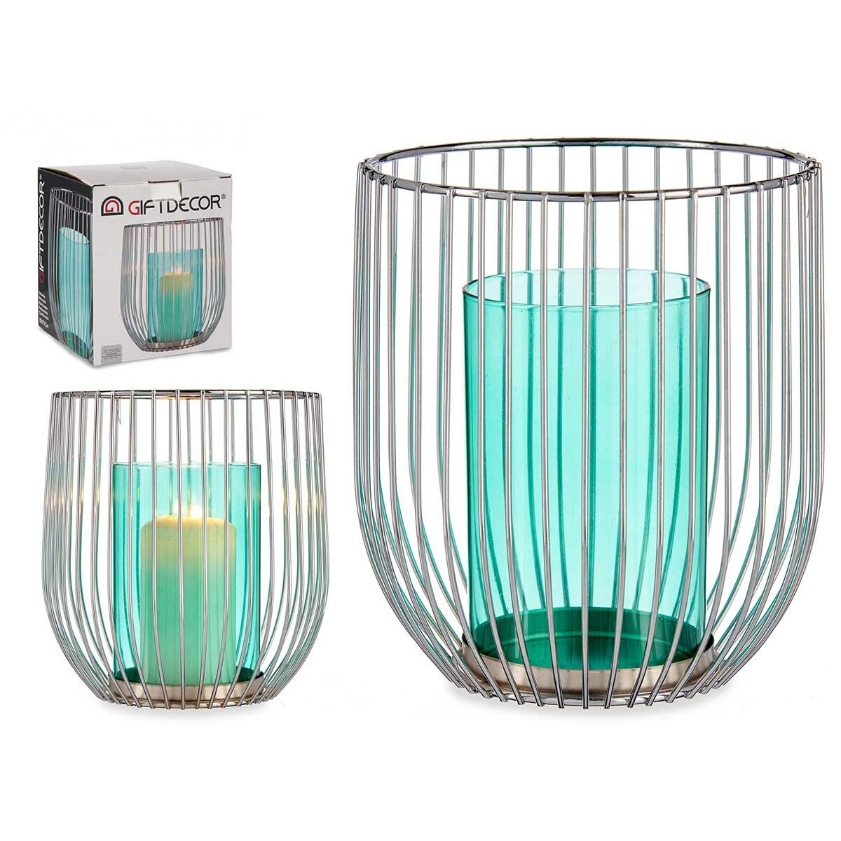 Portavelas Gift Decor Azul Plateado Metal Vidrio 15 x 17 x 15 cm (8 Unidades) 3 S3633697_2