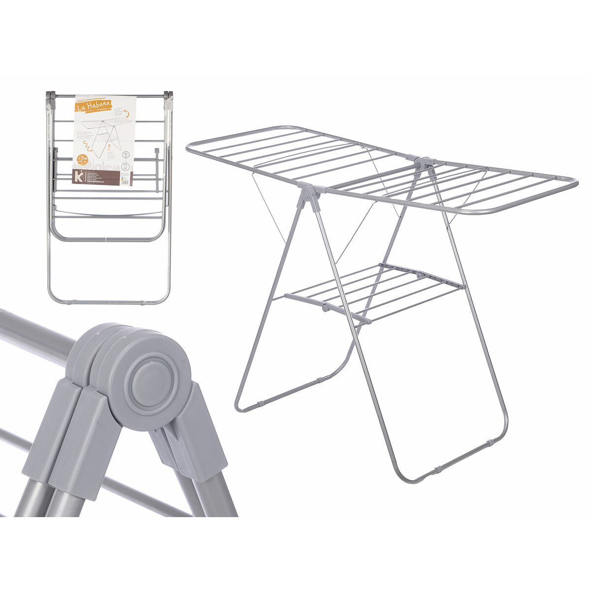 Tendedero Plegable Gris Metal 136,5 x 59 x 93,5 cm (4 Unidades) 3 S3633765_2