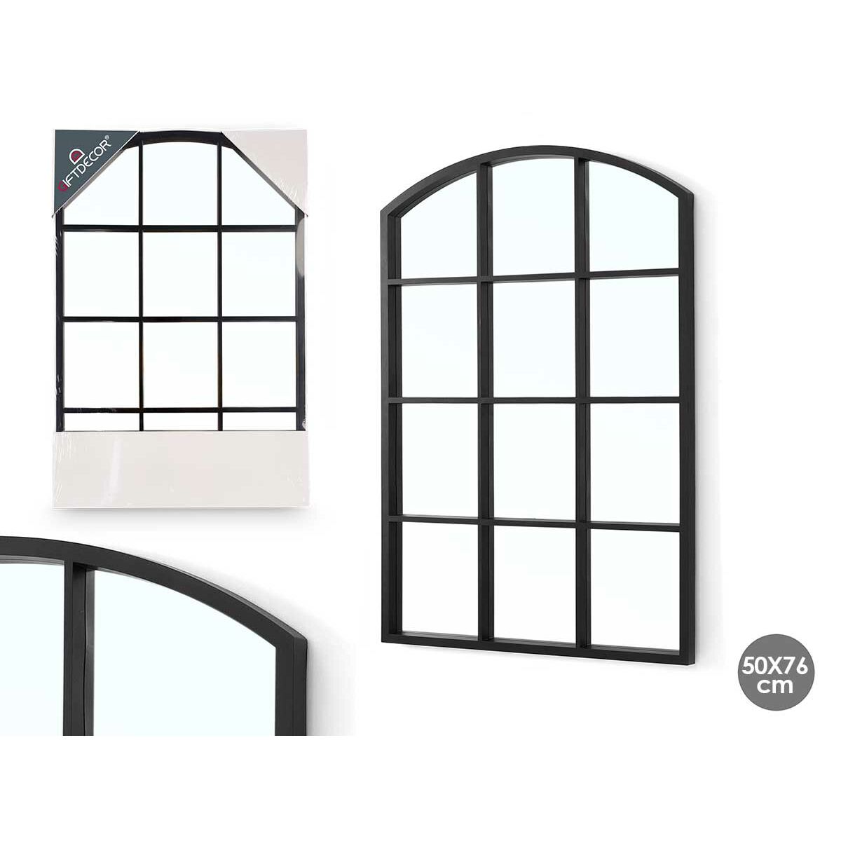 Espejo de pared Gift Decor Negro Ventana 50,5 X 2,5 X 76 cm (4 Unidades) 3 S3633880_2