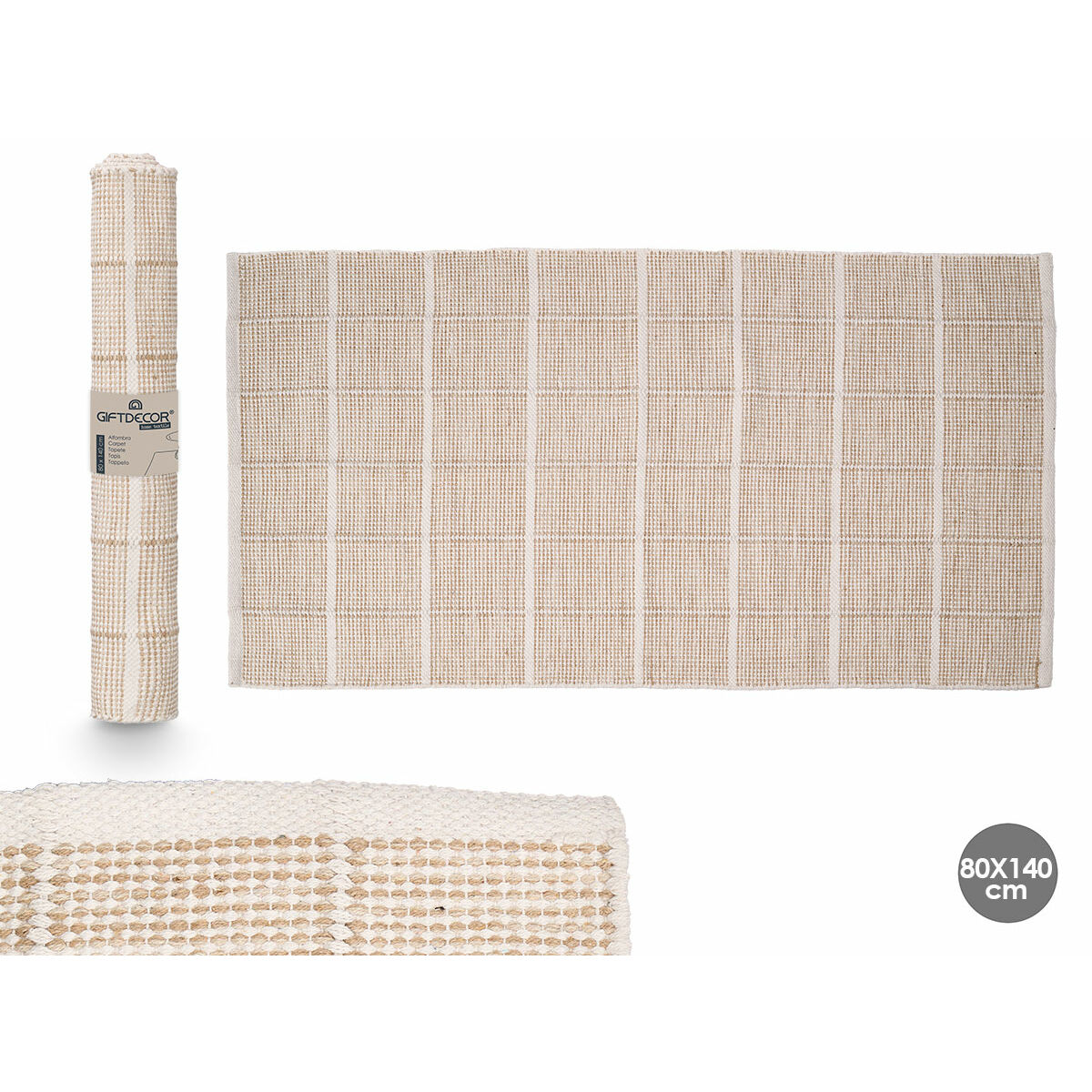 Alfombra Gift Decor Beige Cuadros 140 x 80 cm (6 Unidades) 3 S3634124_2