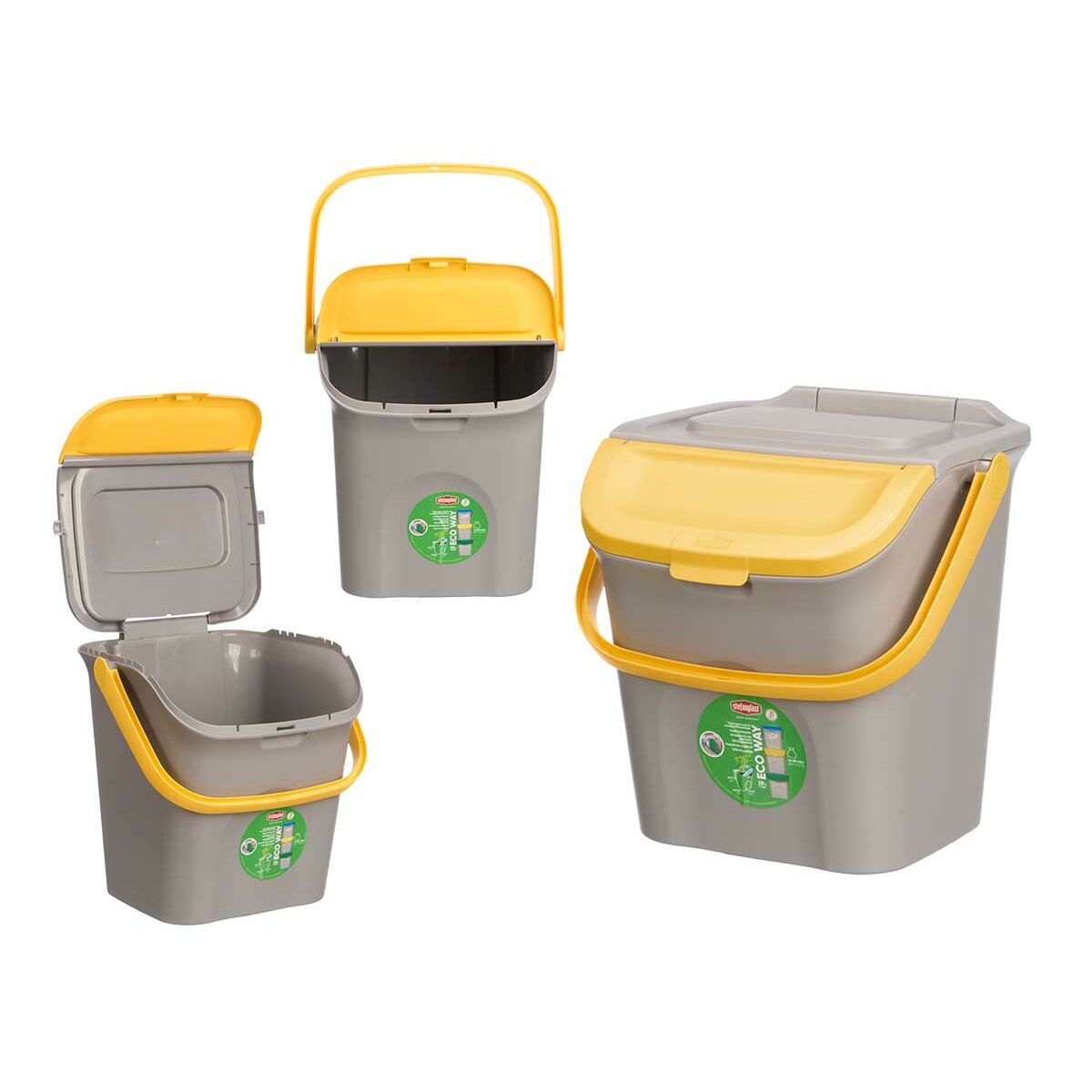 Cubo de basura Stefanplast ECOWAY Amarillo Gris Polipropileno 28 L Apilable (6 Unidades) 3 S3634173_2