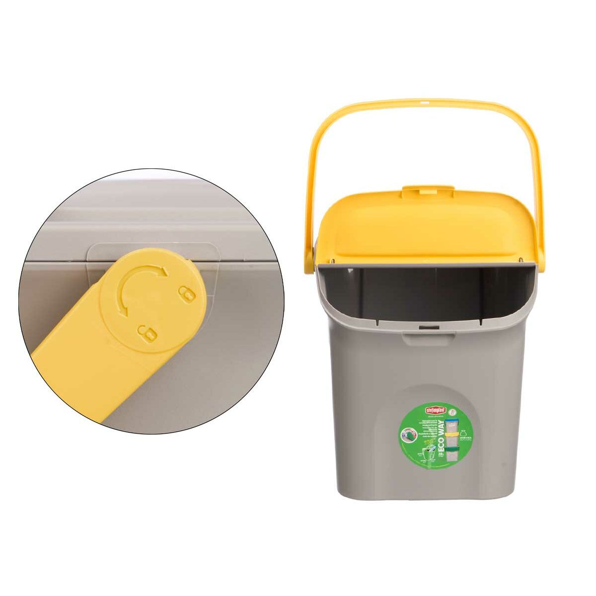 Cubo de basura Stefanplast ECOWAY Amarillo Gris Polipropileno 28 L Apilable (6 Unidades) 5 S3634173_4