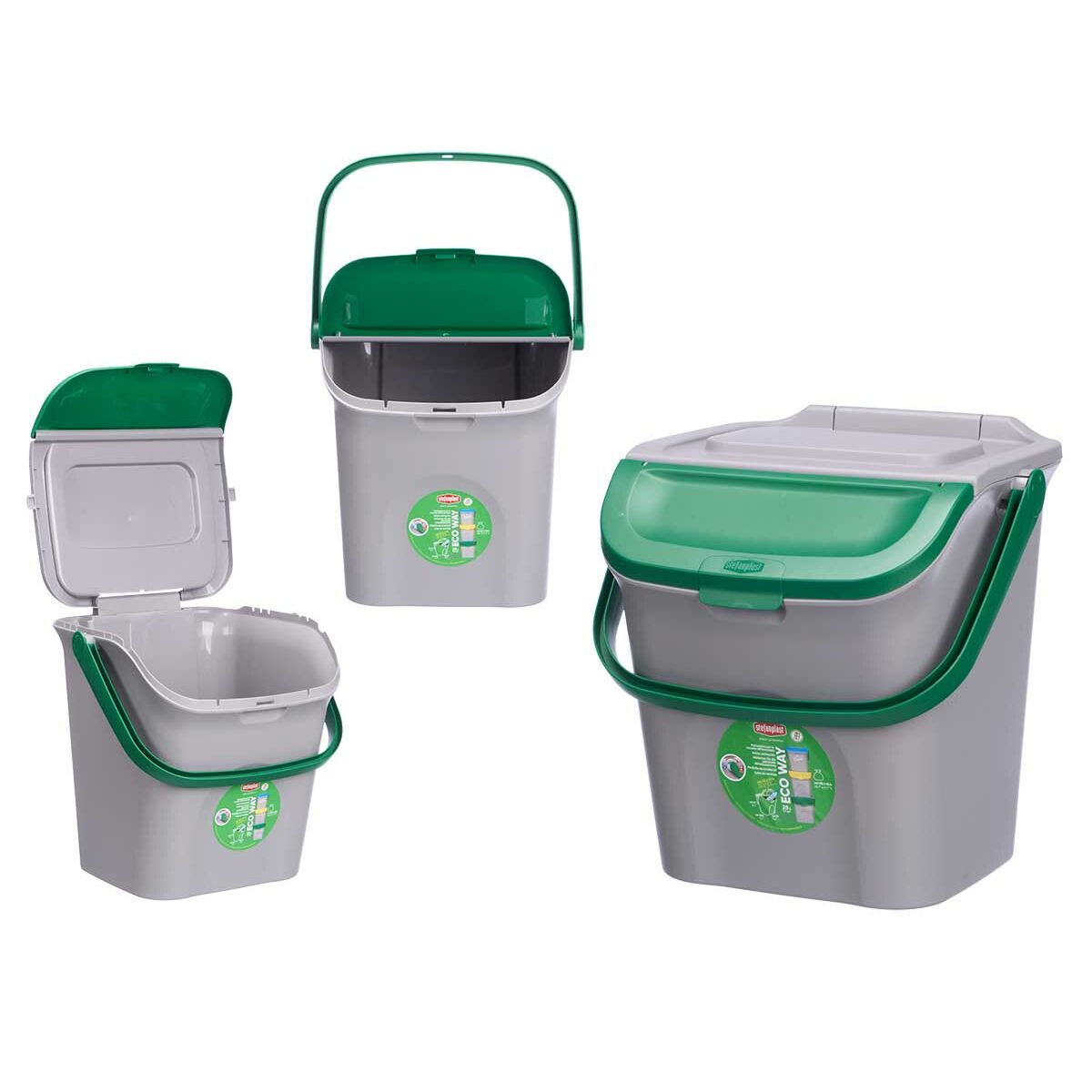 Cubo de basura Stefanplast ECOWAY Verde Gris Polipropileno 28 L Apilable (6 Unidades) 3 S3634177_2