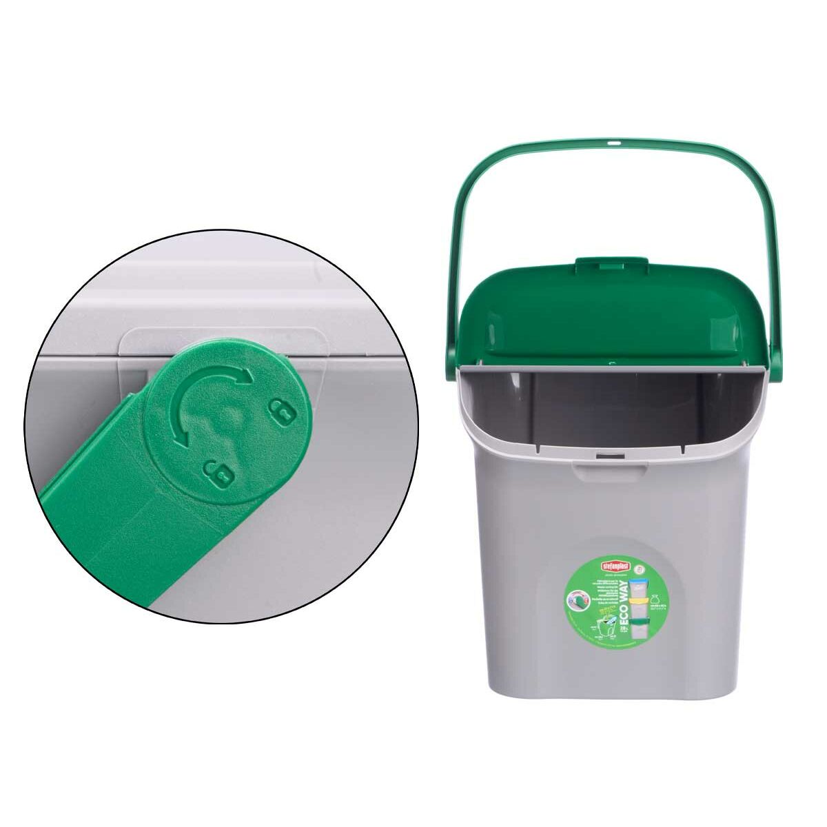 Cubo de basura Stefanplast ECOWAY Verde Gris Polipropileno 28 L Apilable (6 Unidades) 5 S3634177_4