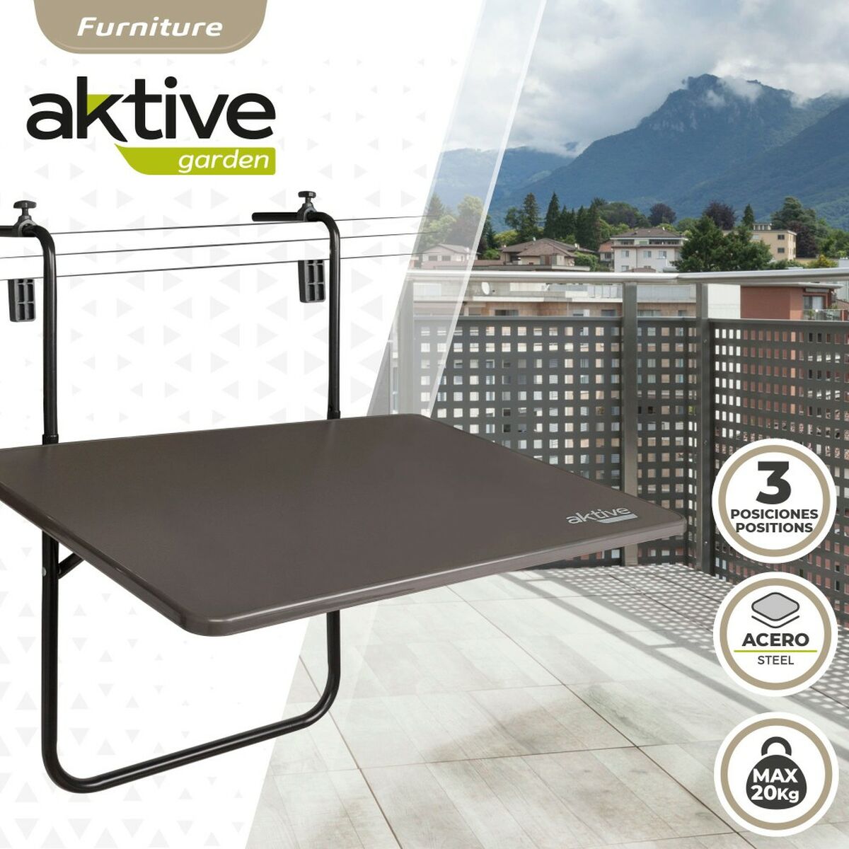 Mesa Plegable Aktive Para colgar en balcón Acero 60 x 66,5 x 40 cm (4 Unidades) 4 S8901309_3