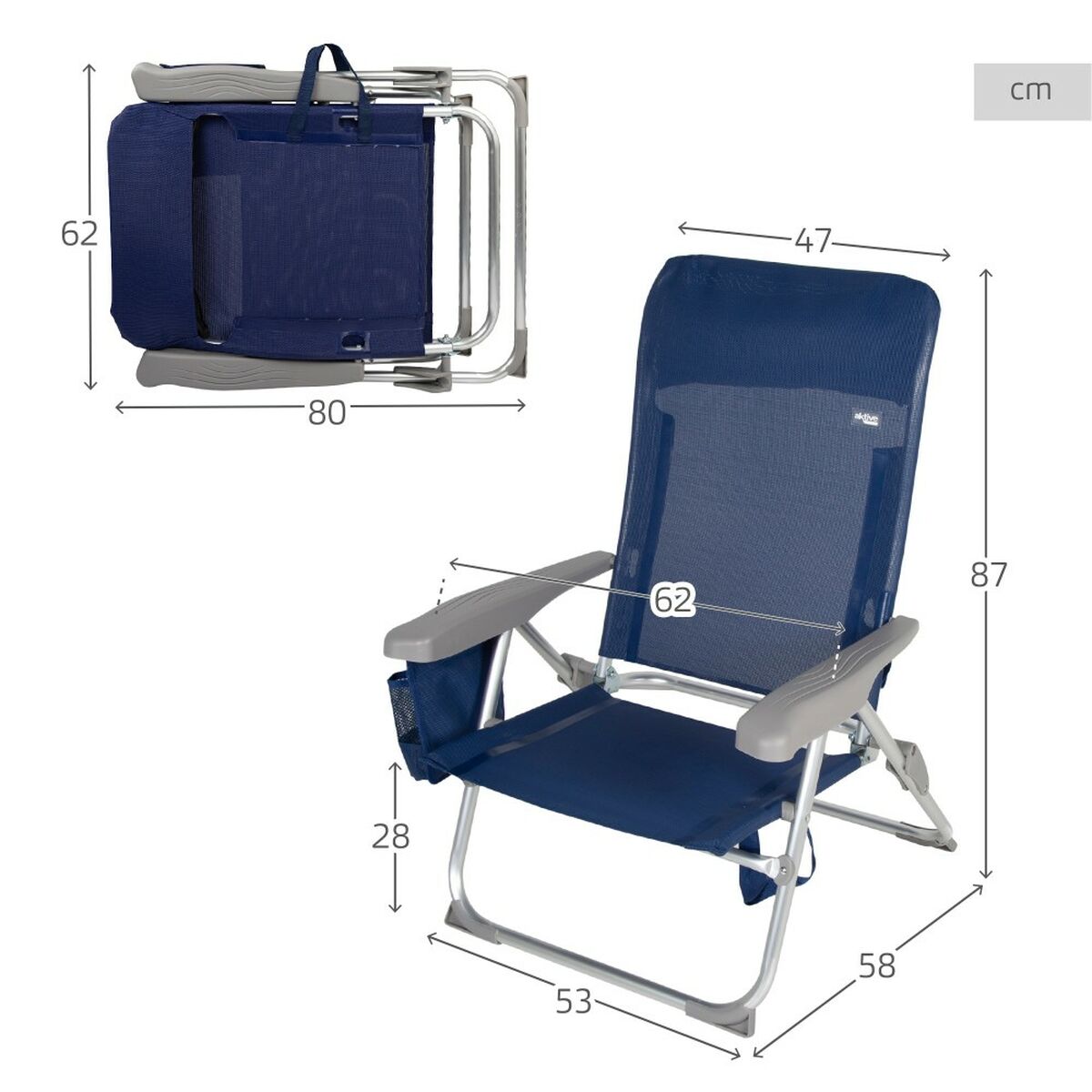 Silla de Playa Aktive Slim Plegable Azul marino 47 x 87 x 58 cm (2 Unidades) 5 S8902378_4