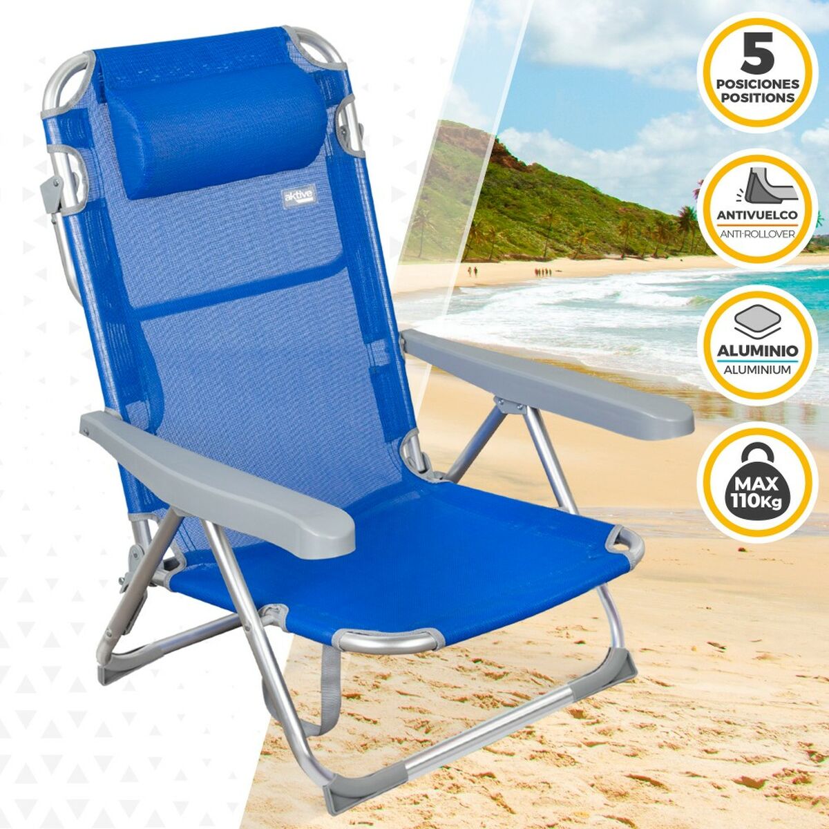 Silla de Playa Aktive Plegable Azul 48 x 90 x 60 cm (2 Unidades) 3 S8902975_2