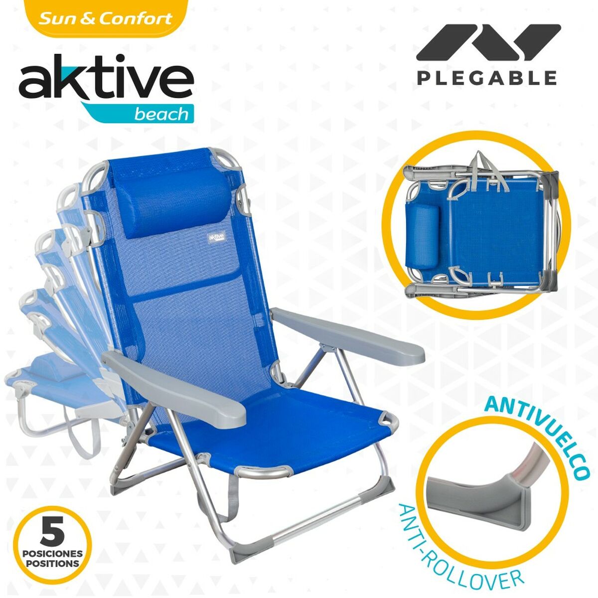 Silla de Playa Aktive Plegable Azul 48 x 90 x 60 cm (2 Unidades) 4 S8902975_3