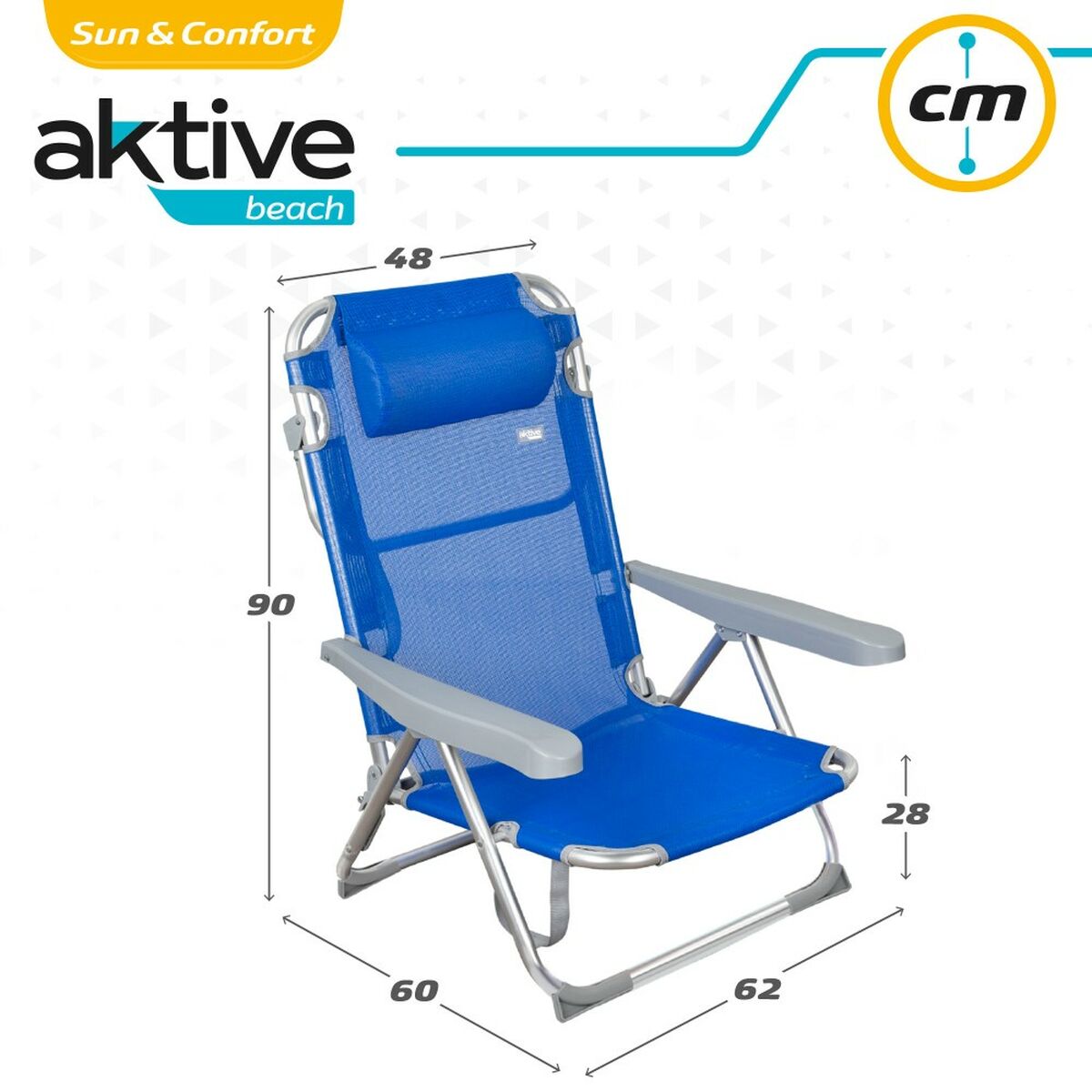 Silla de Playa Aktive Plegable Azul 48 x 90 x 60 cm (2 Unidades) 7 S8902975_6