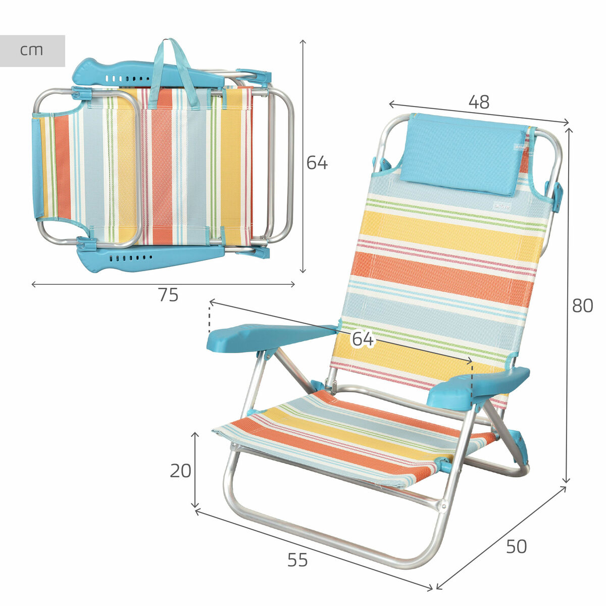 Silla de Playa Aktive Multicolor 48 x 90 x 60 cm (2 Unidades) 5 S8906373_4